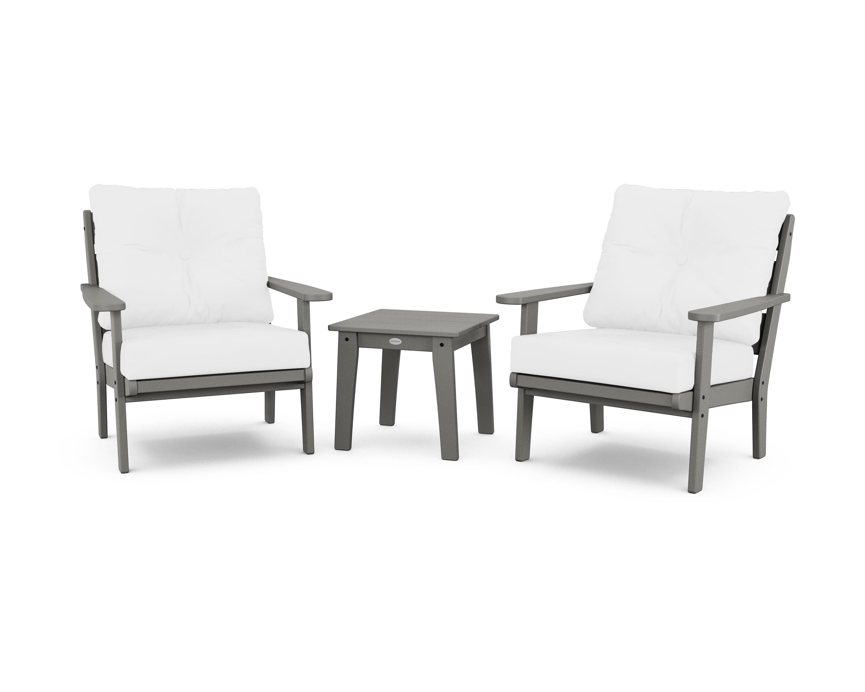POLYWOOD® Lakeside 3-Piece Deep Seating Chair Set in Slate Grey / Natural