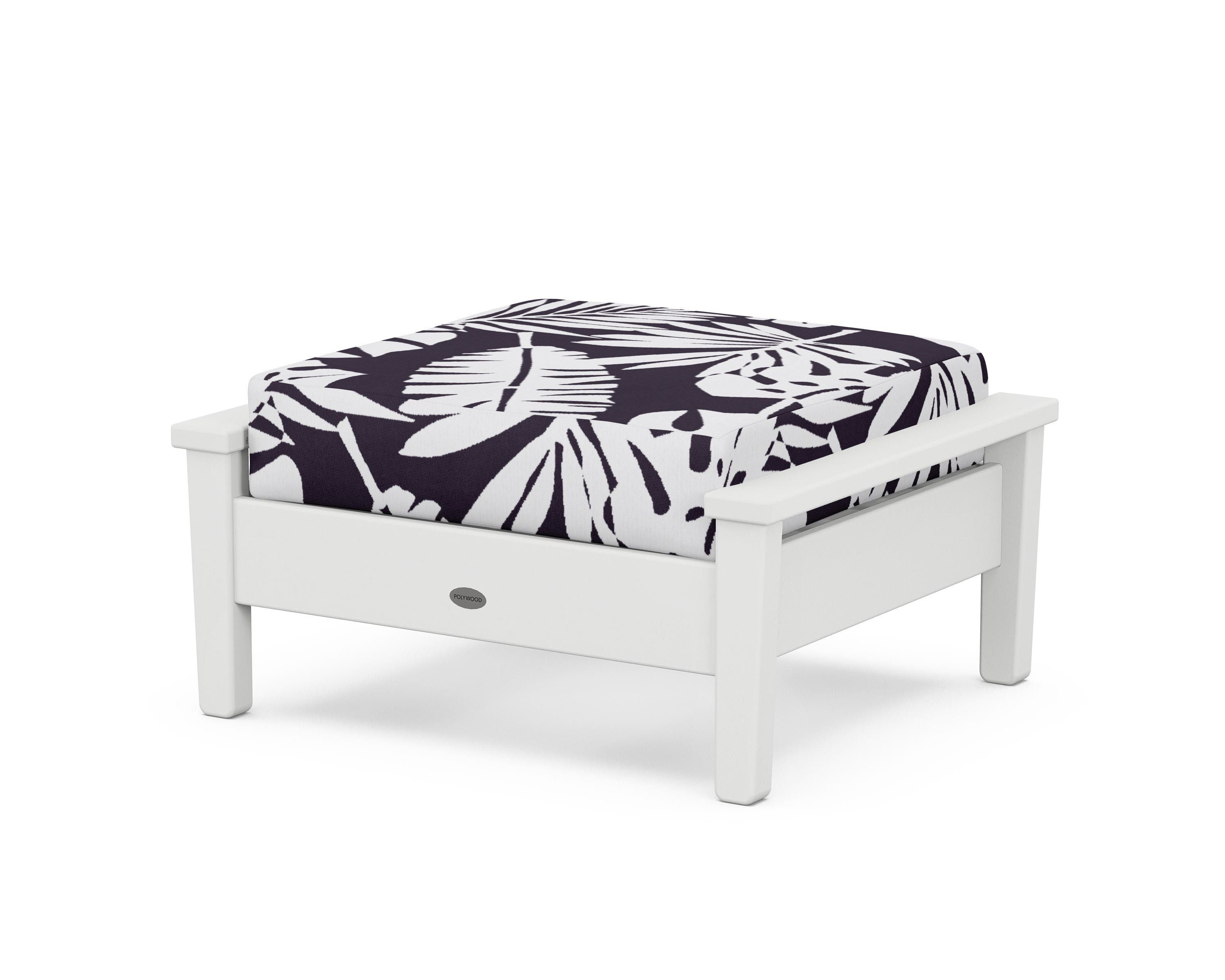 POLYWOOD® Prescott Deep Seating Ottoman in White / Leaf Navy