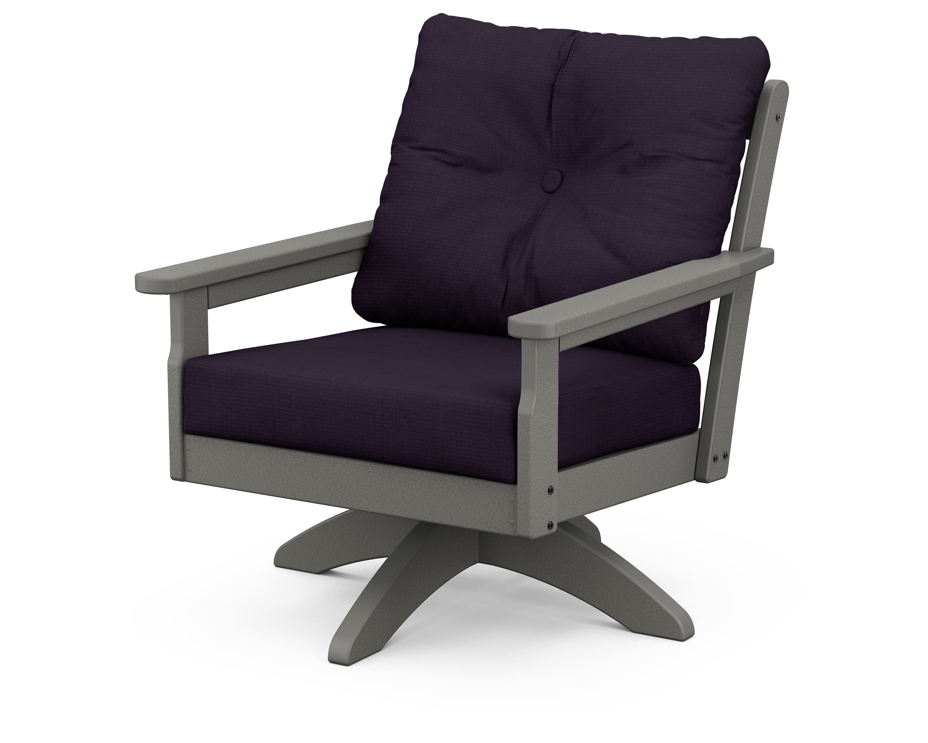 POLYWOOD® Vineyard Deep Seating Swivel Chair in Slate Grey / Navy Linen