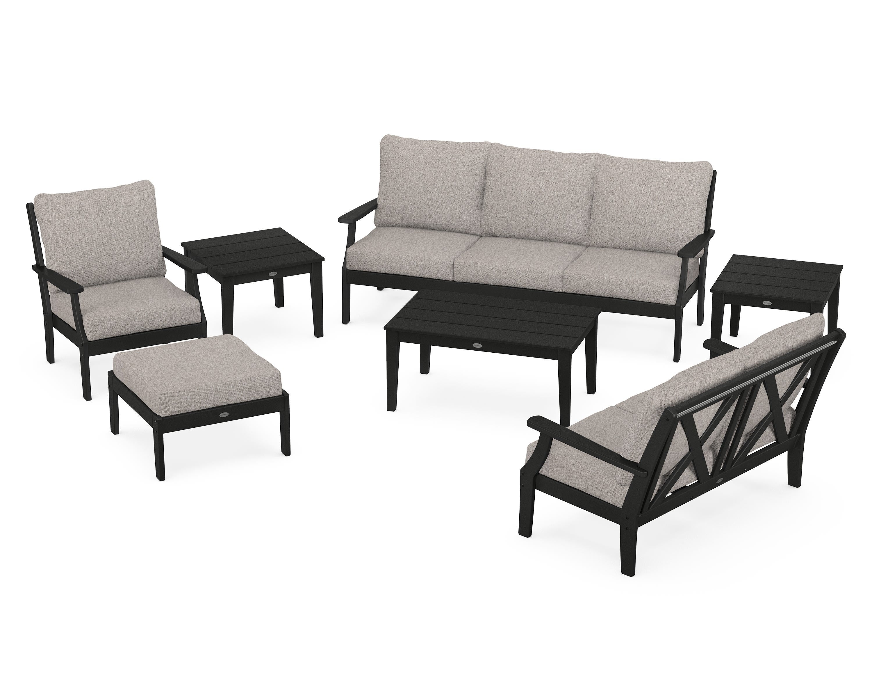 POLYWOOD® Braxton 7-Piece Deep Seating Set in Black / Weathered Tweed