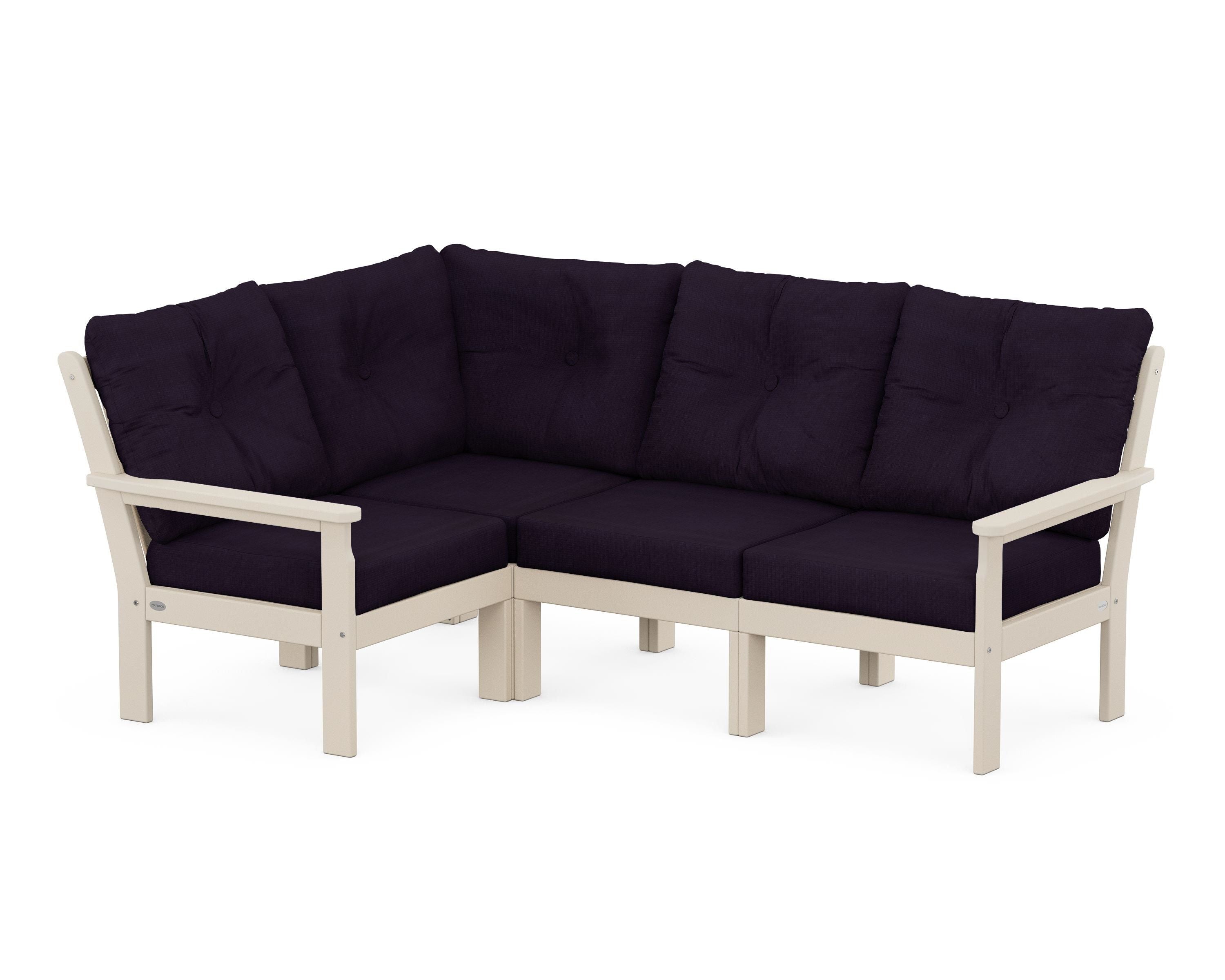 POLYWOOD® Vineyard 4-Piece Sectional in Sand / Navy Linen