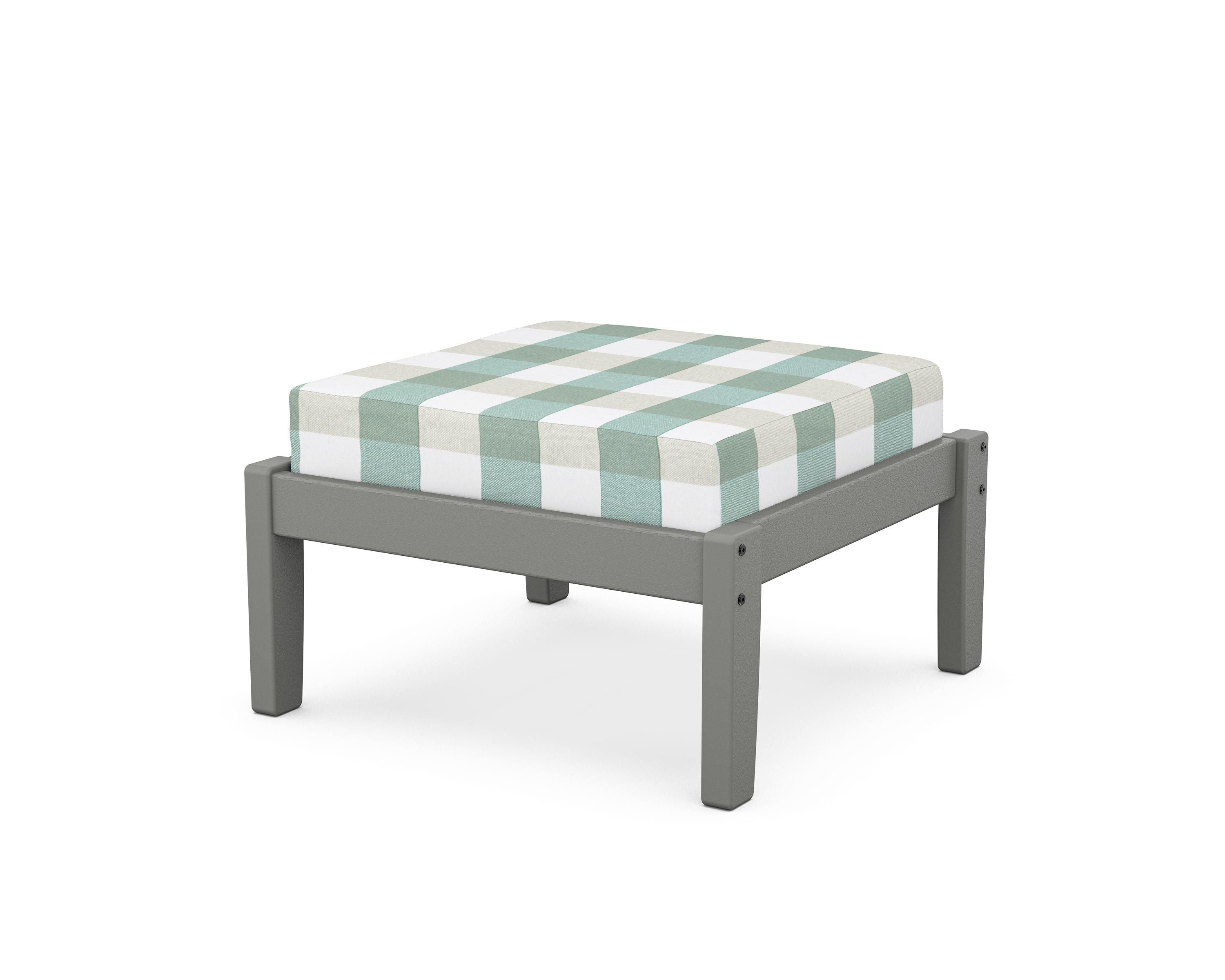 Unbranded Deep Seating Ottoman in Slate Grey / Buffalo Plaid Glacier Spa