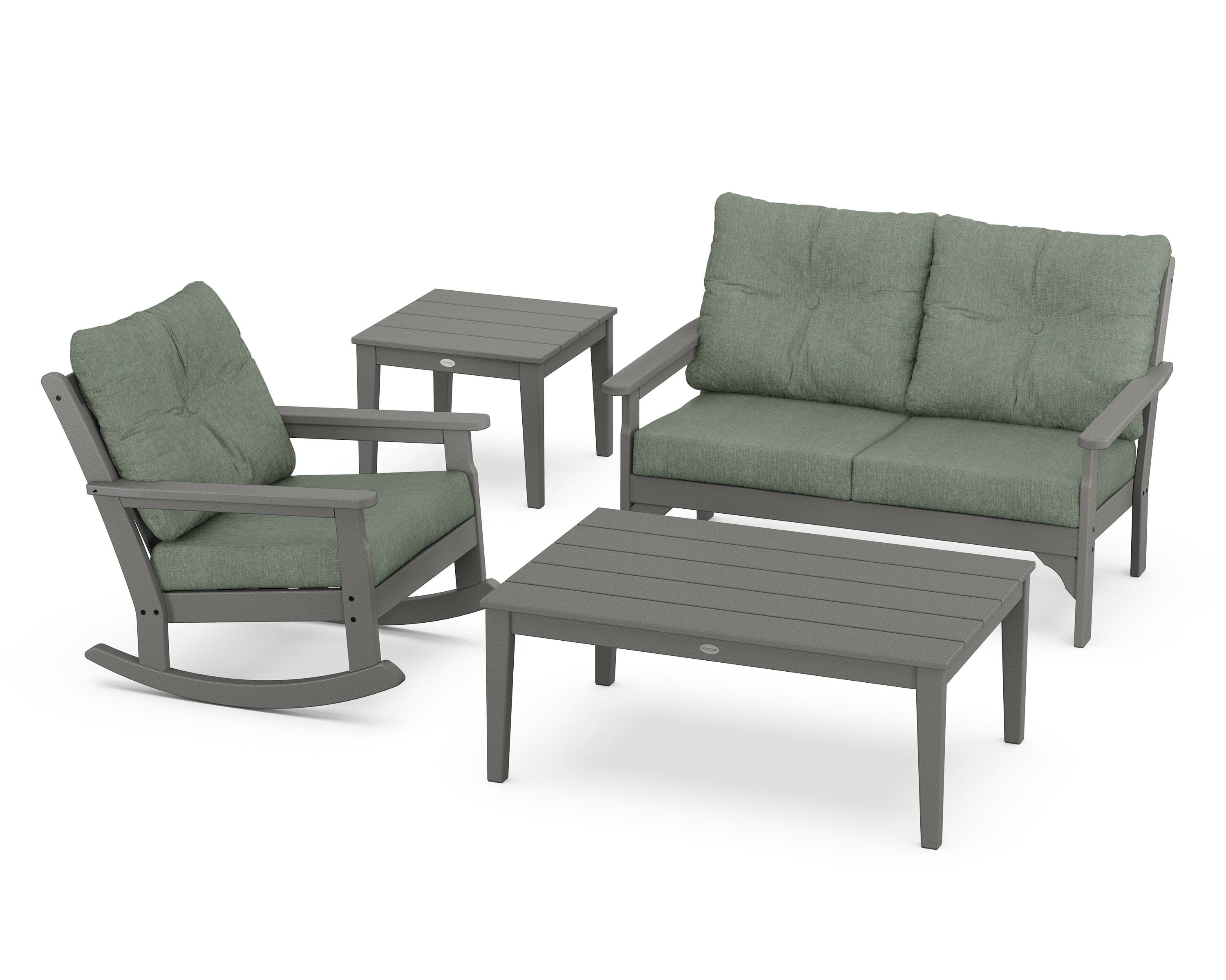 POLYWOOD® Vineyard 4-Piece Deep Seating Rocker Set in Slate Grey / Cast Sage