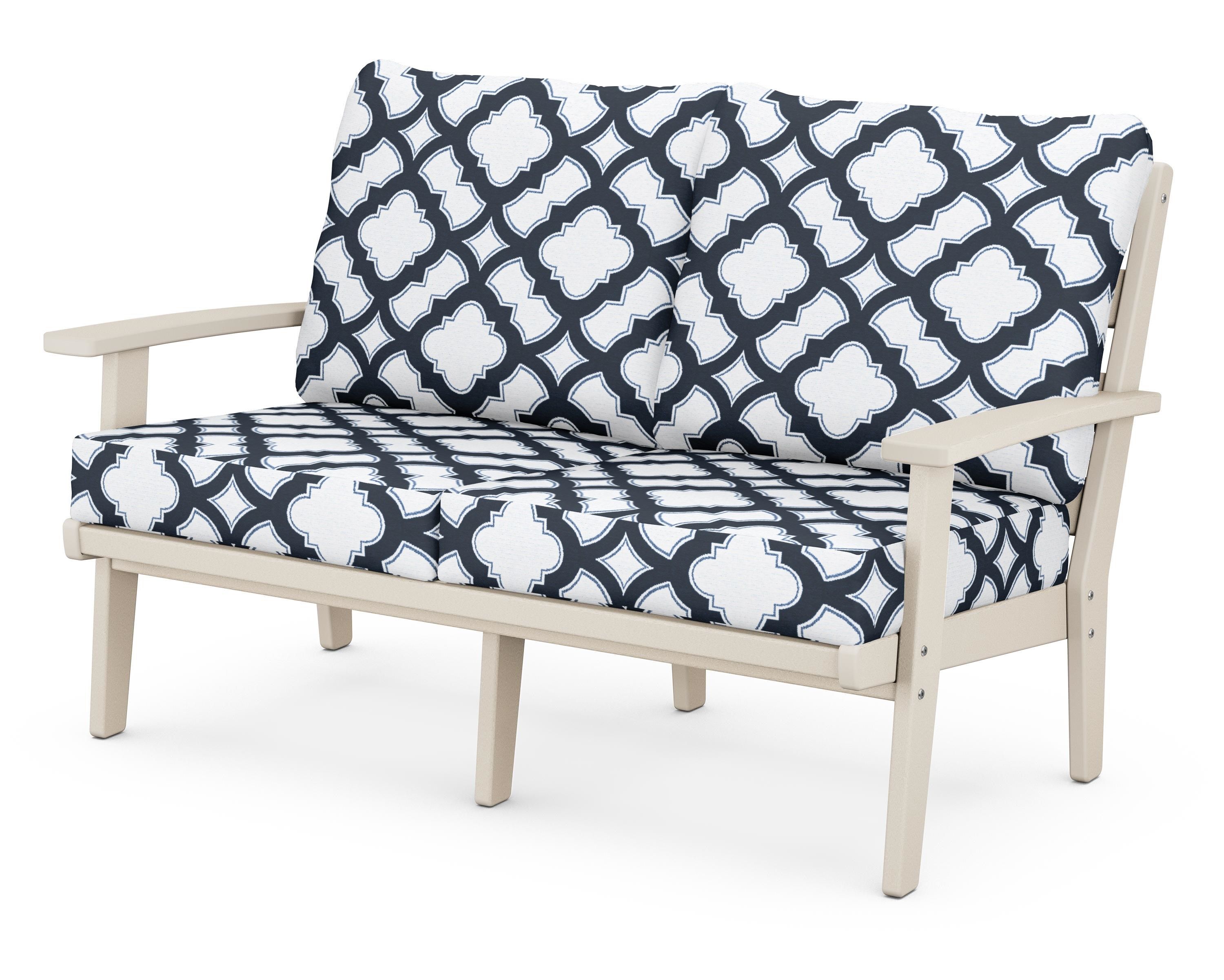 POLYWOOD® Grant Park Deep Seating Loveseat in Sand / Trellis Marine Indigo