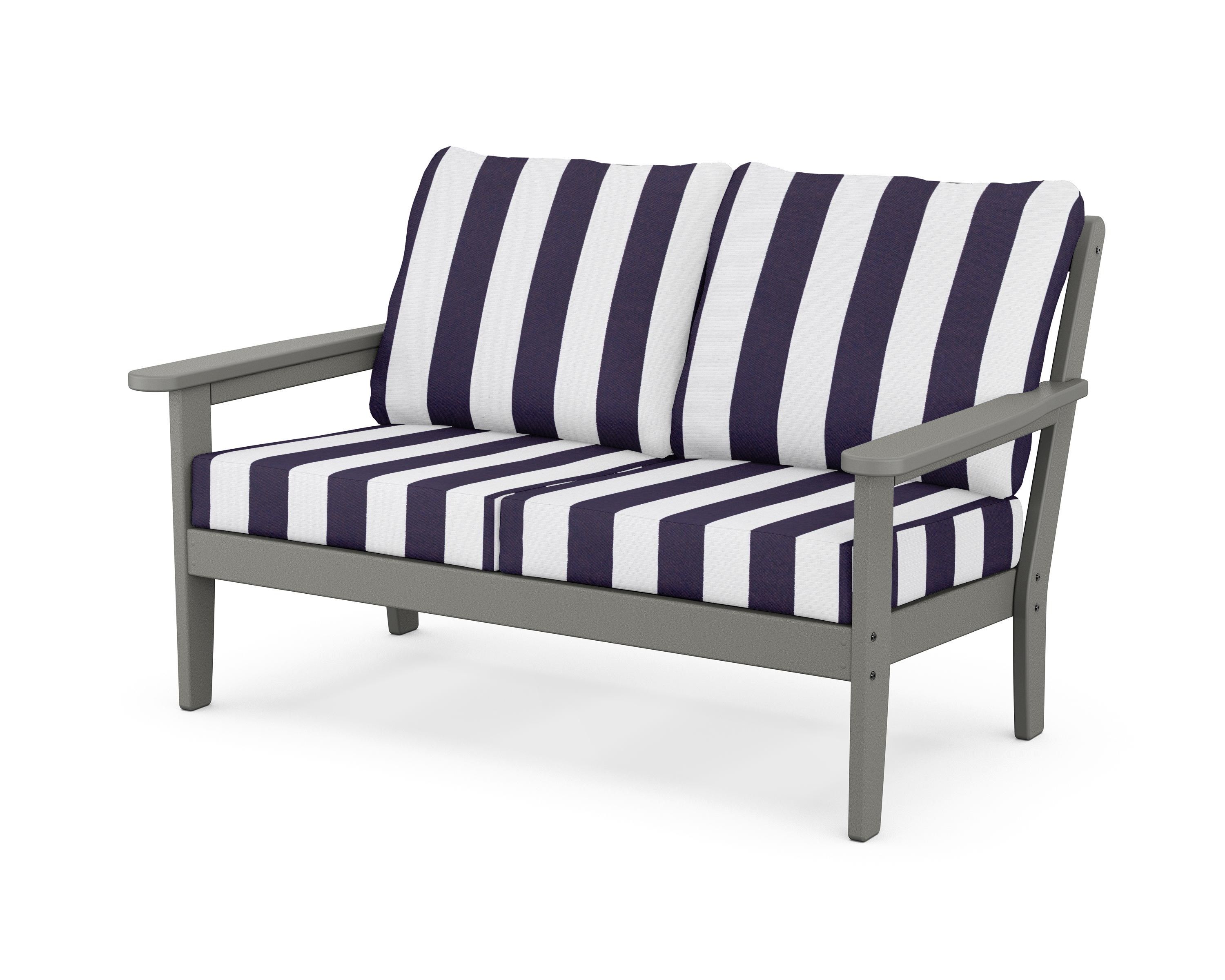 Country Living Cottage Deep Seating Loveseat in Slate Grey / Cabana Stripe Navy