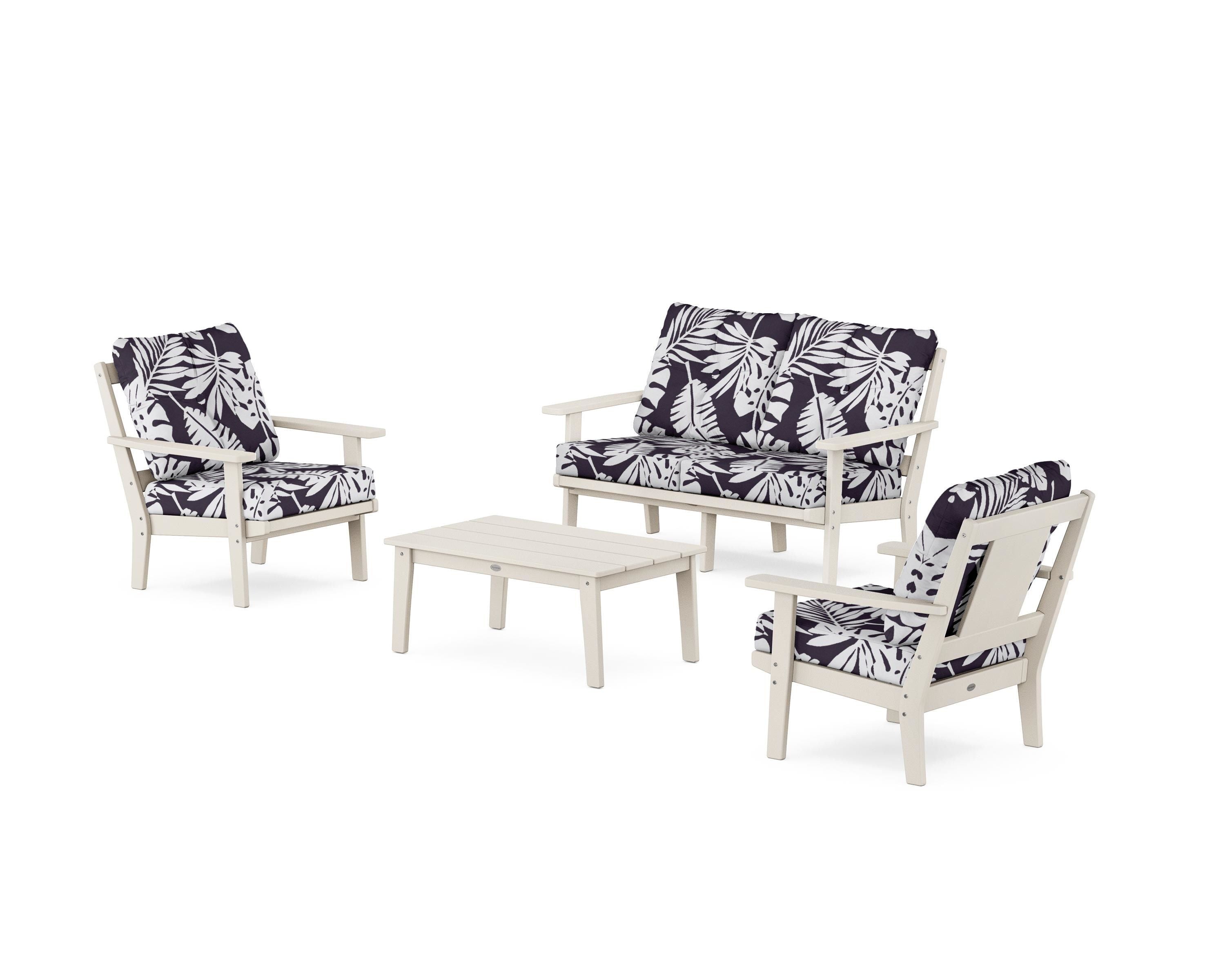POLYWOOD® Prairie 4-Piece Deep Seating Set with Loveseat in Sand / Leaf Navy