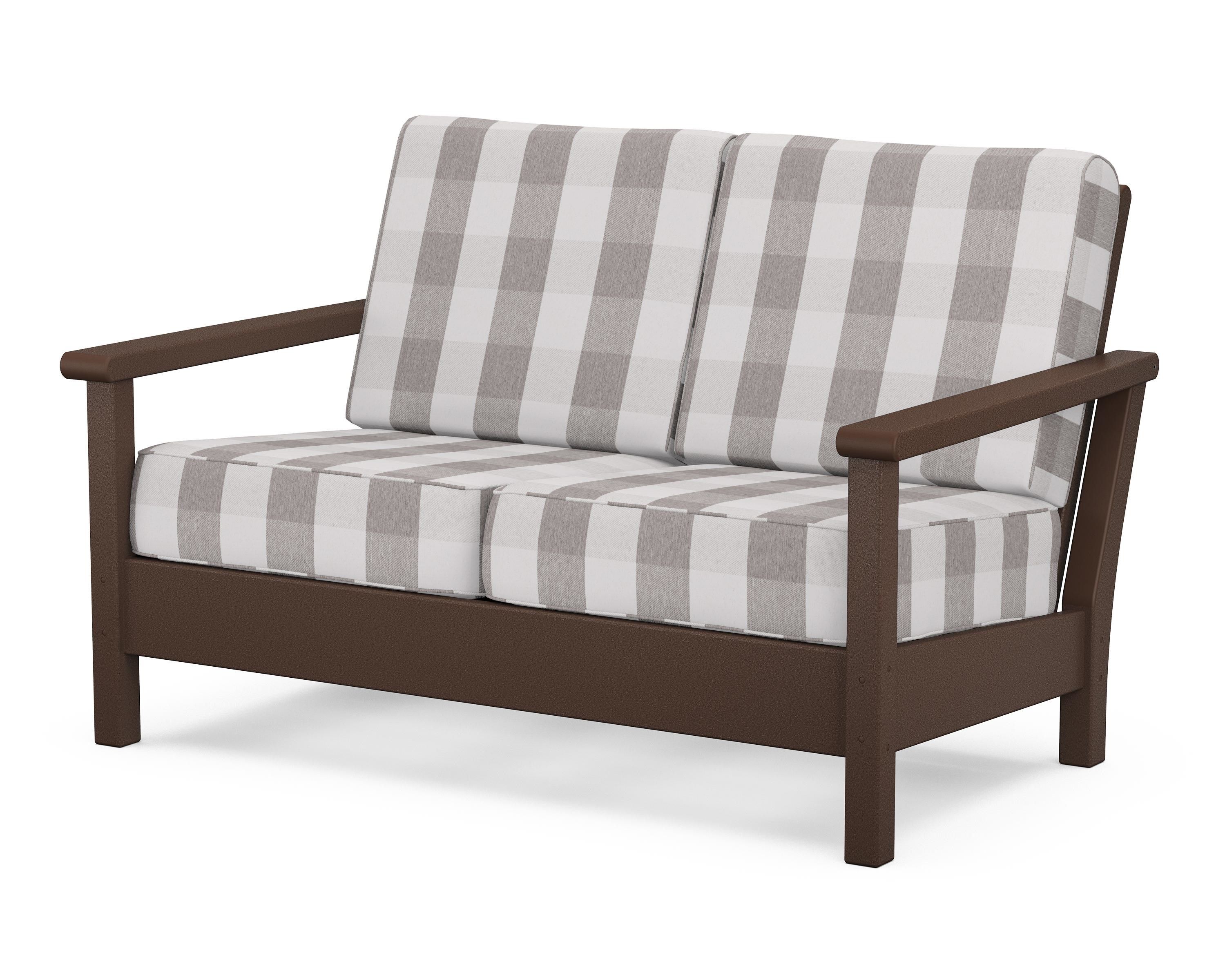 POLYWOOD® Harbour Deep Seating Loveseat in Mahogany / Buffalo Plaid Grey Mist