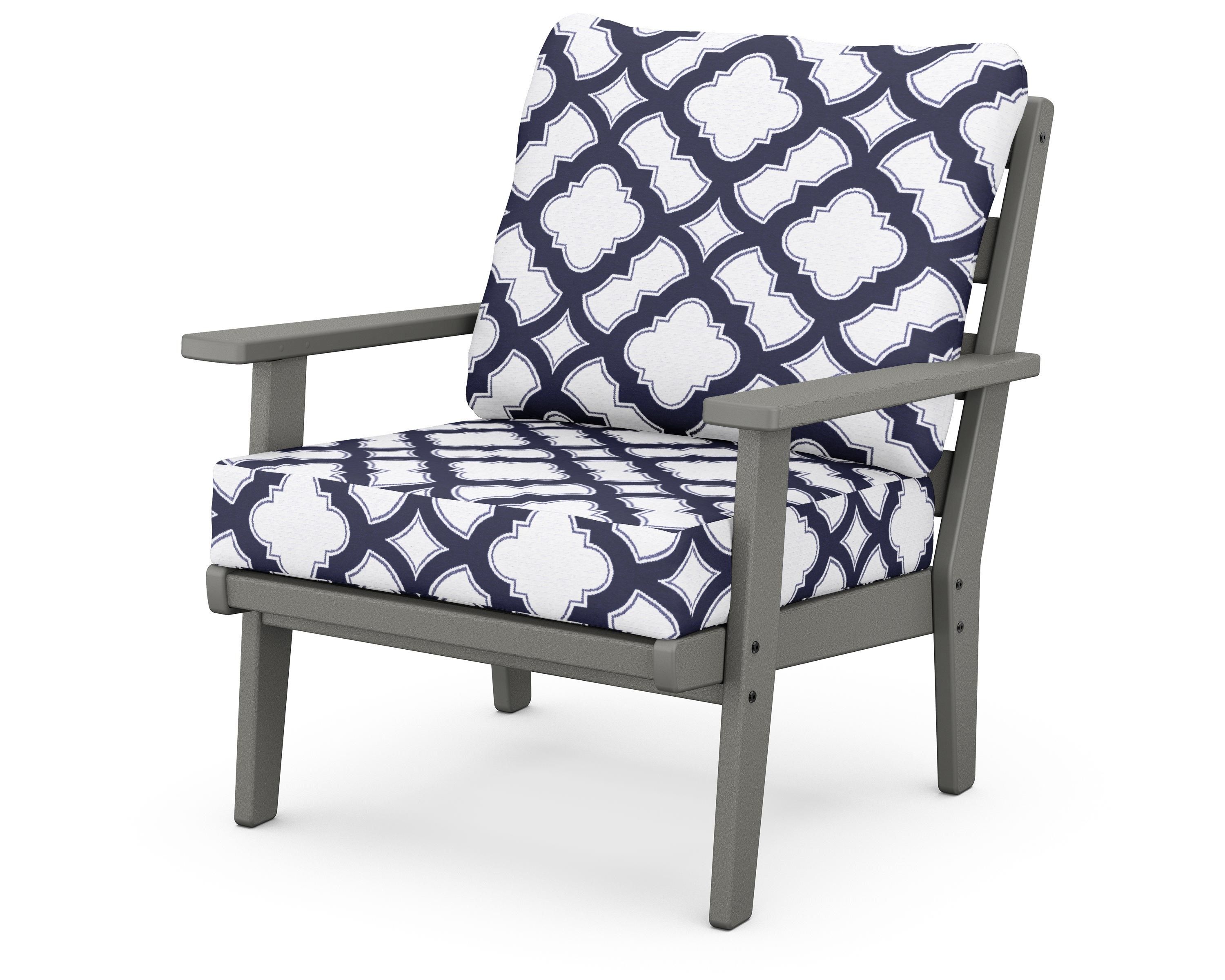 POLYWOOD® Grant Park Deep Seating Chair in Slate Grey / Trellis Navy