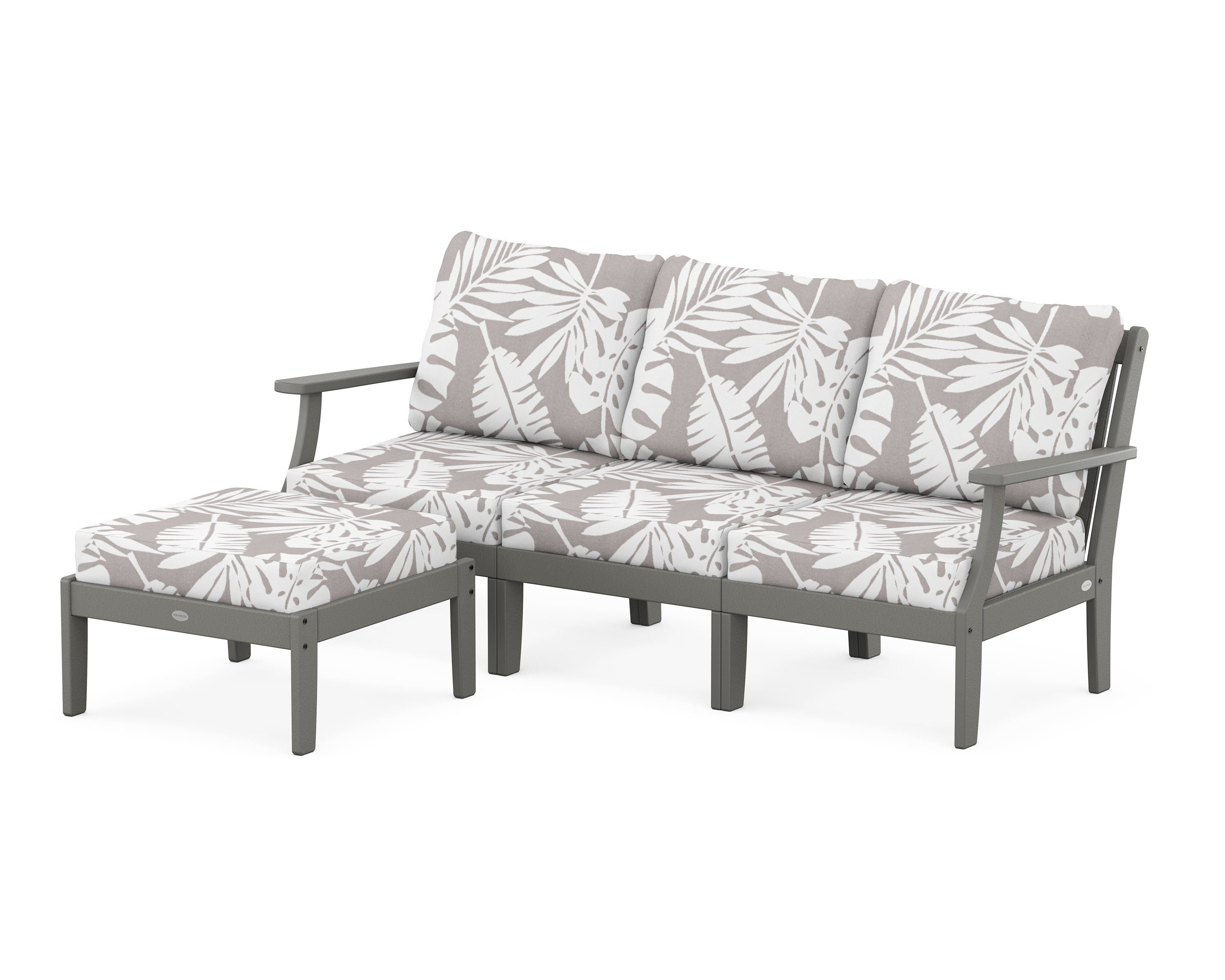 POLYWOOD® Braxton Modular 4-Piece Deep Seating Set with Ottoman in Slate Grey / Leaf Grey Mist