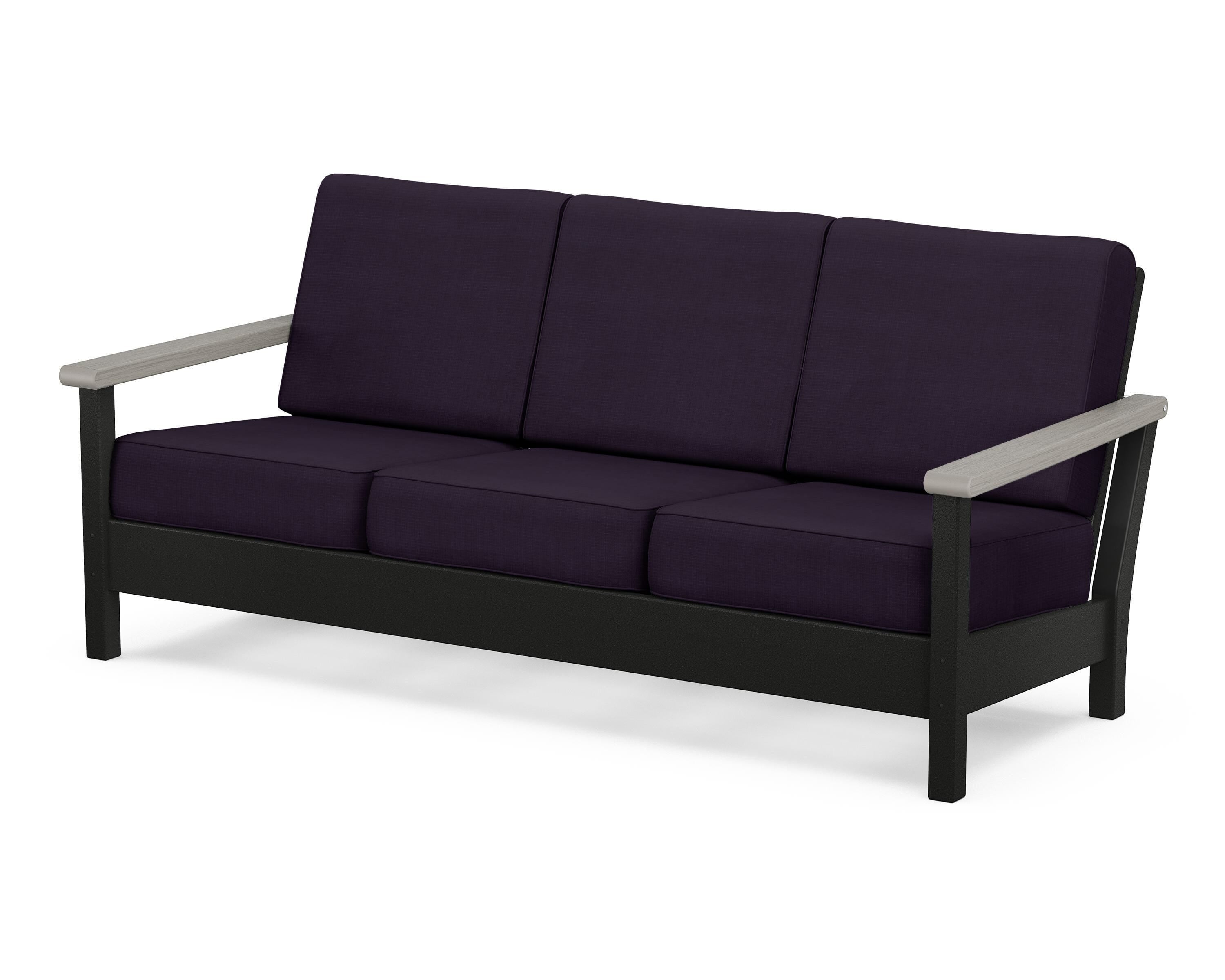POLYWOOD® Harbour Deep Seating Sofa in Black / Driftwood / Navy Linen