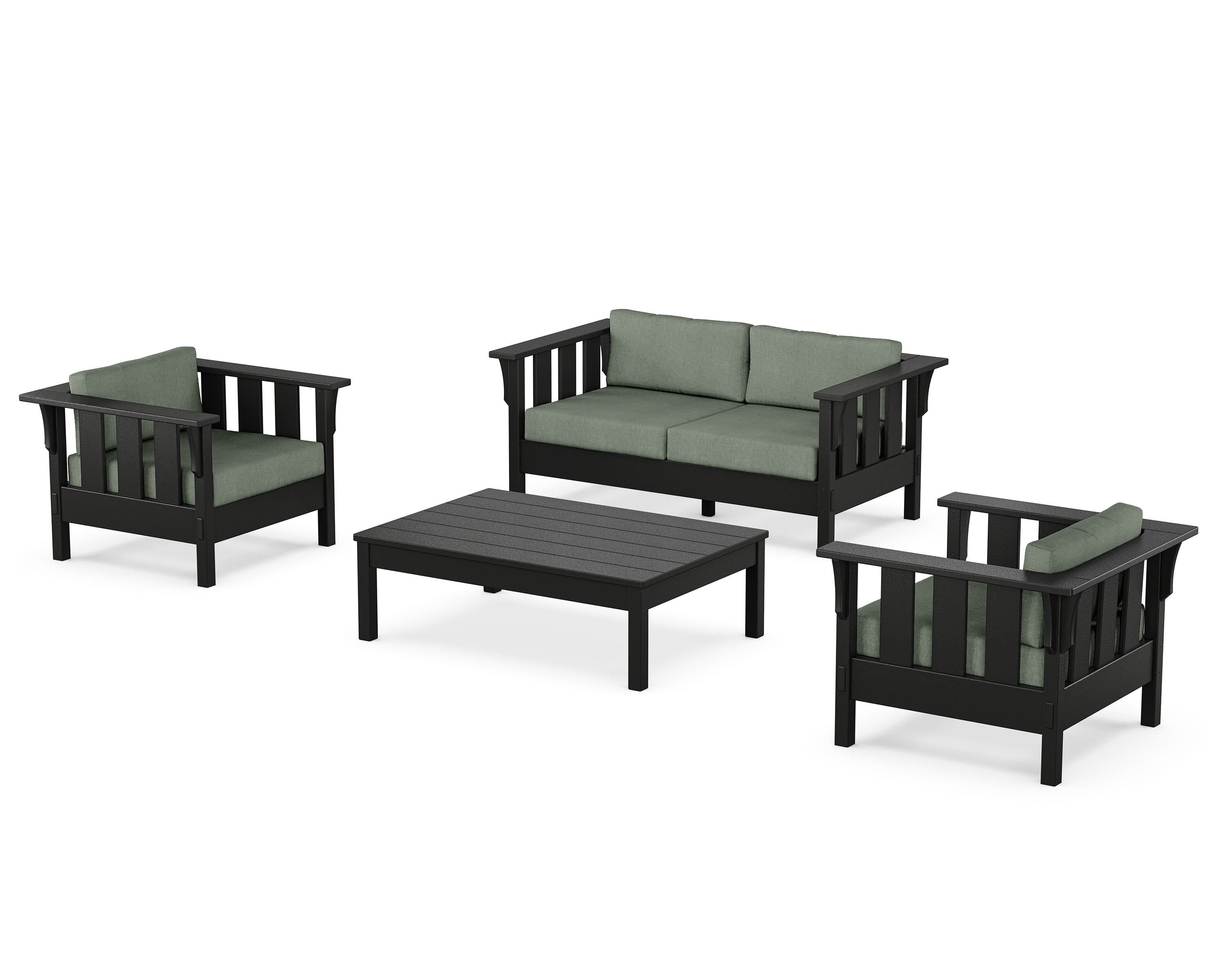 Martha Stewart by POLYWOOD® Acadia 4-Piece Deep Seating Set with Loveseat in Black / Cast Sage