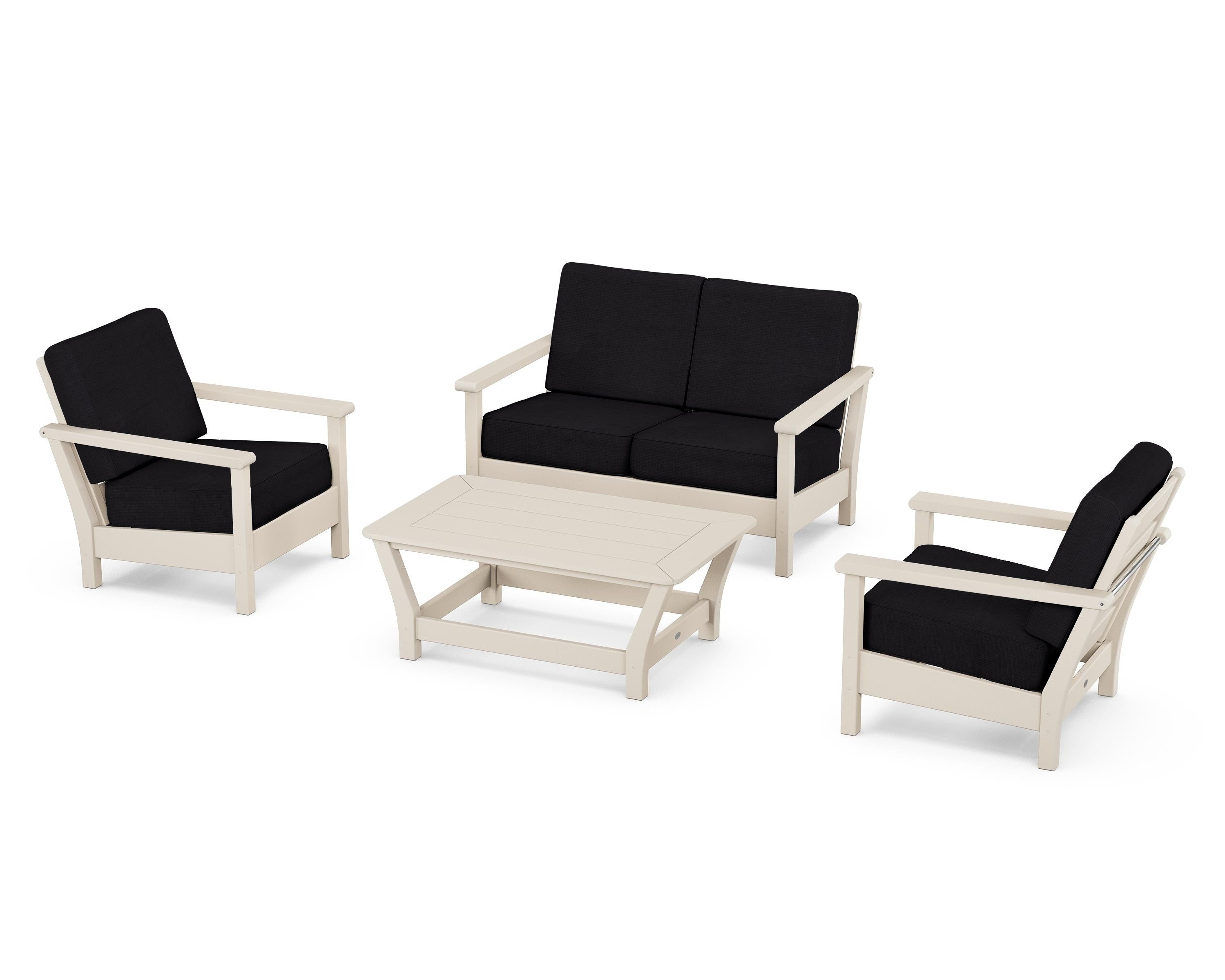 POLYWOOD® Harbour 4-Piece Deep Seating Set in Sand / Midnight Linen