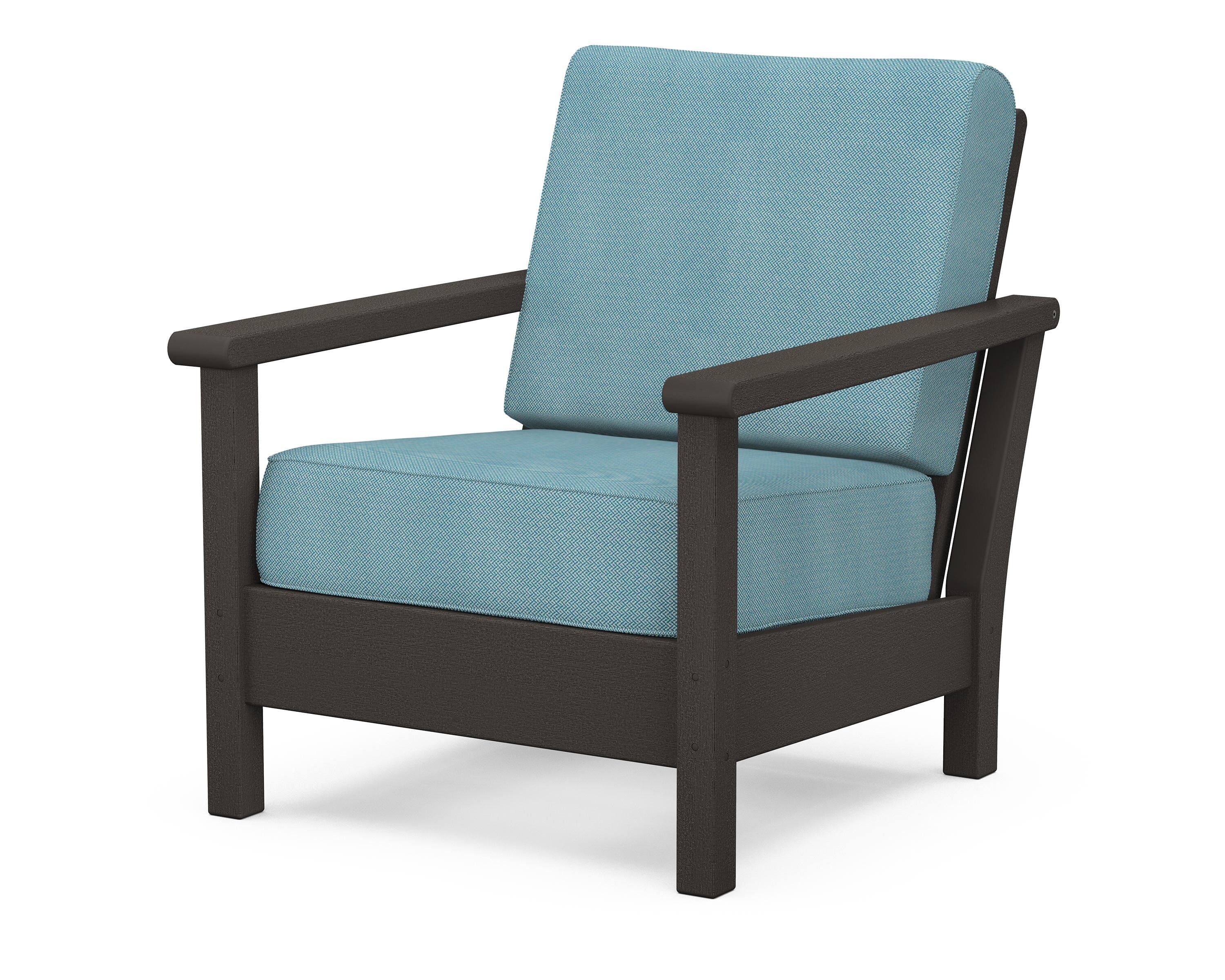 POLYWOOD® Harbour Deep Seating Chair in Vintage Coffee / Lattice Sky Blue