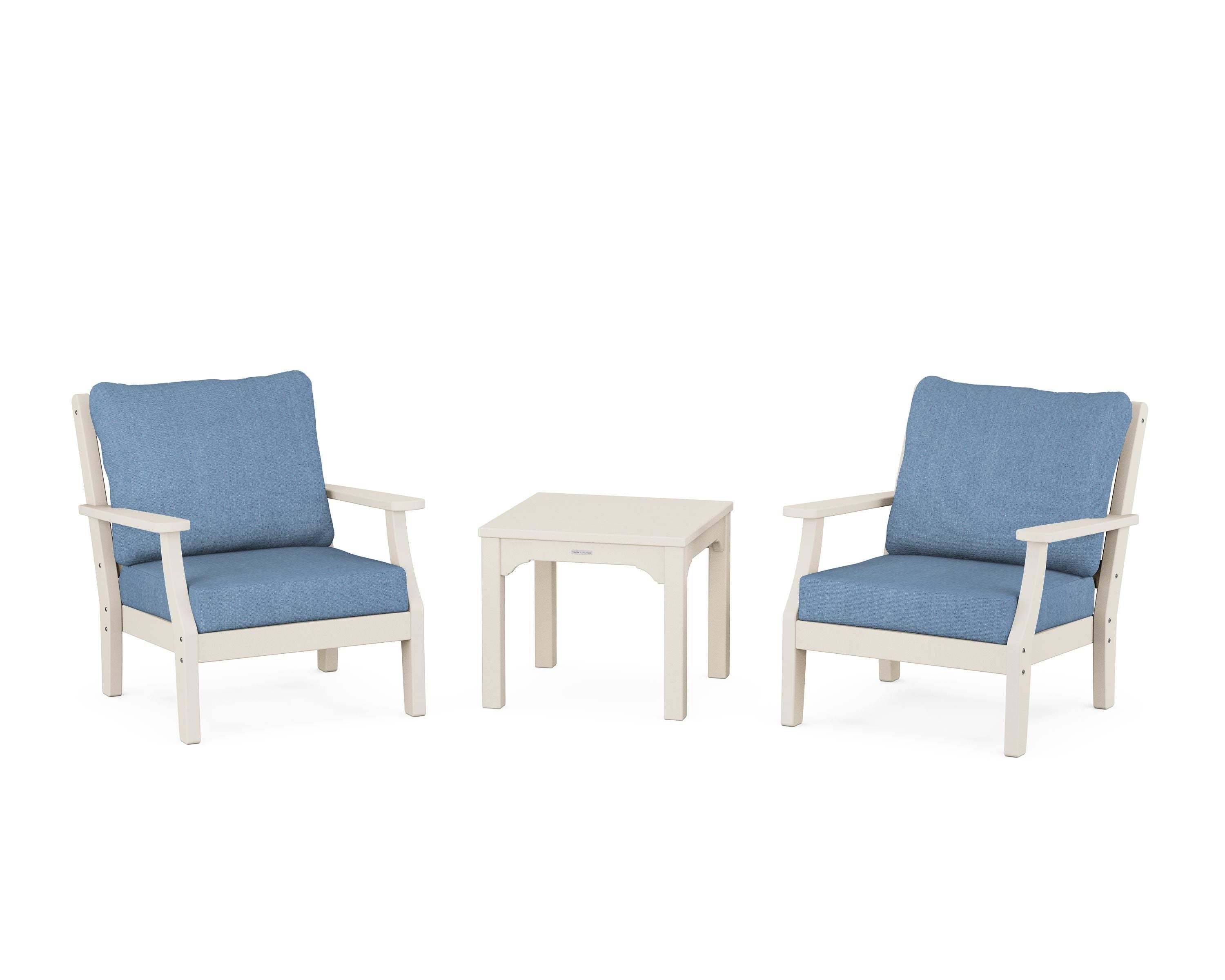 Martha Stewart by POLYWOOD® Chinoiserie 3-Piece Deep Seating Set in Sand / Sky Blue