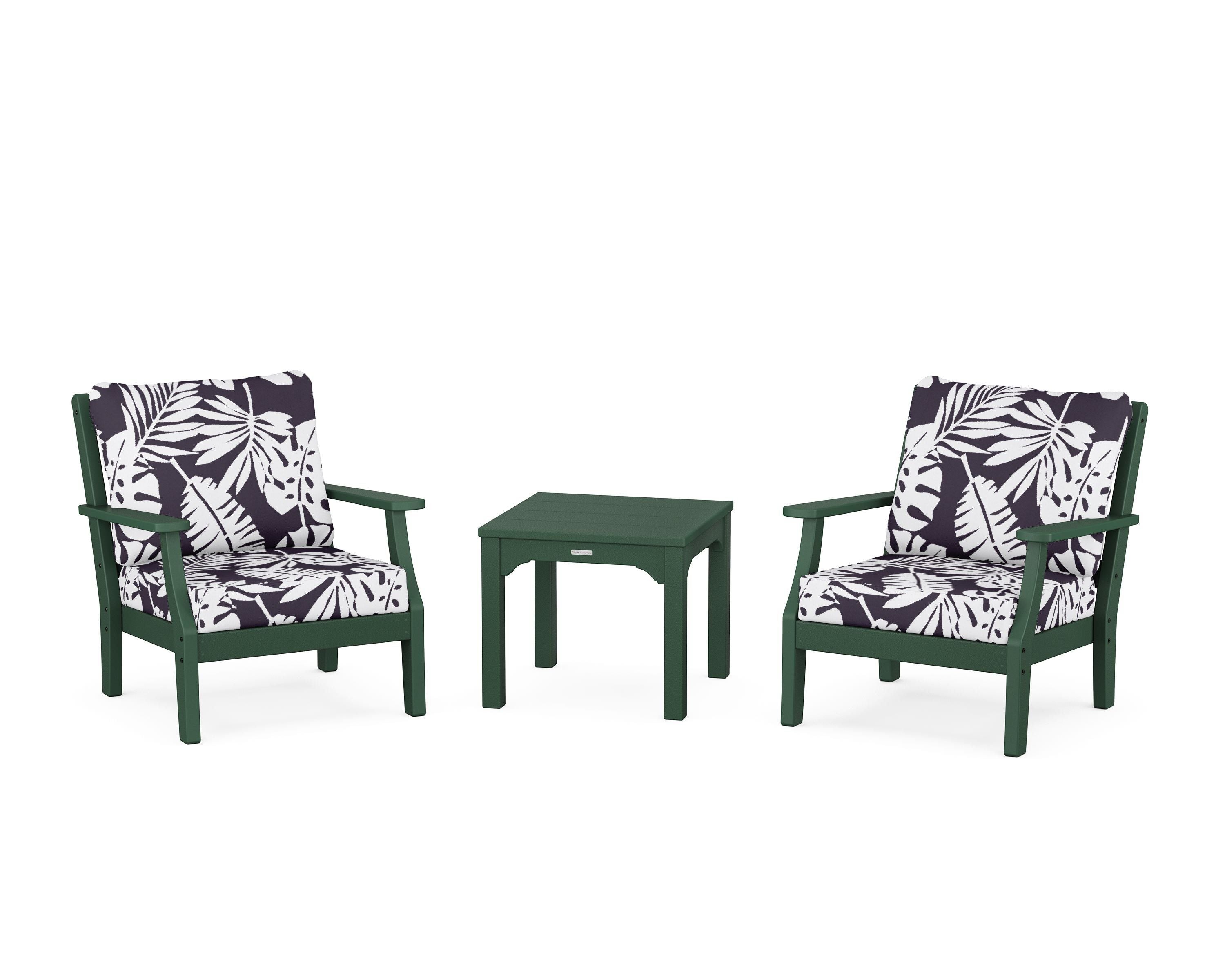 Martha Stewart by POLYWOOD® Chinoiserie 3-Piece Deep Seating Set in Green / Leaf Navy