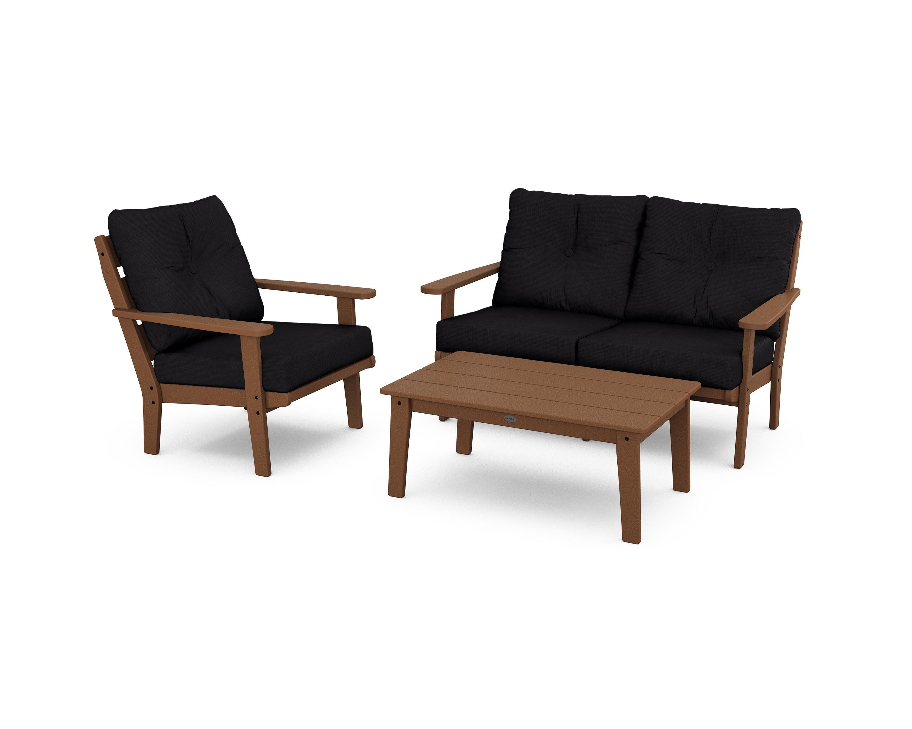 POLYWOOD® Lakeside 3-Piece Deep Seating Set in Teak / Midnight Linen