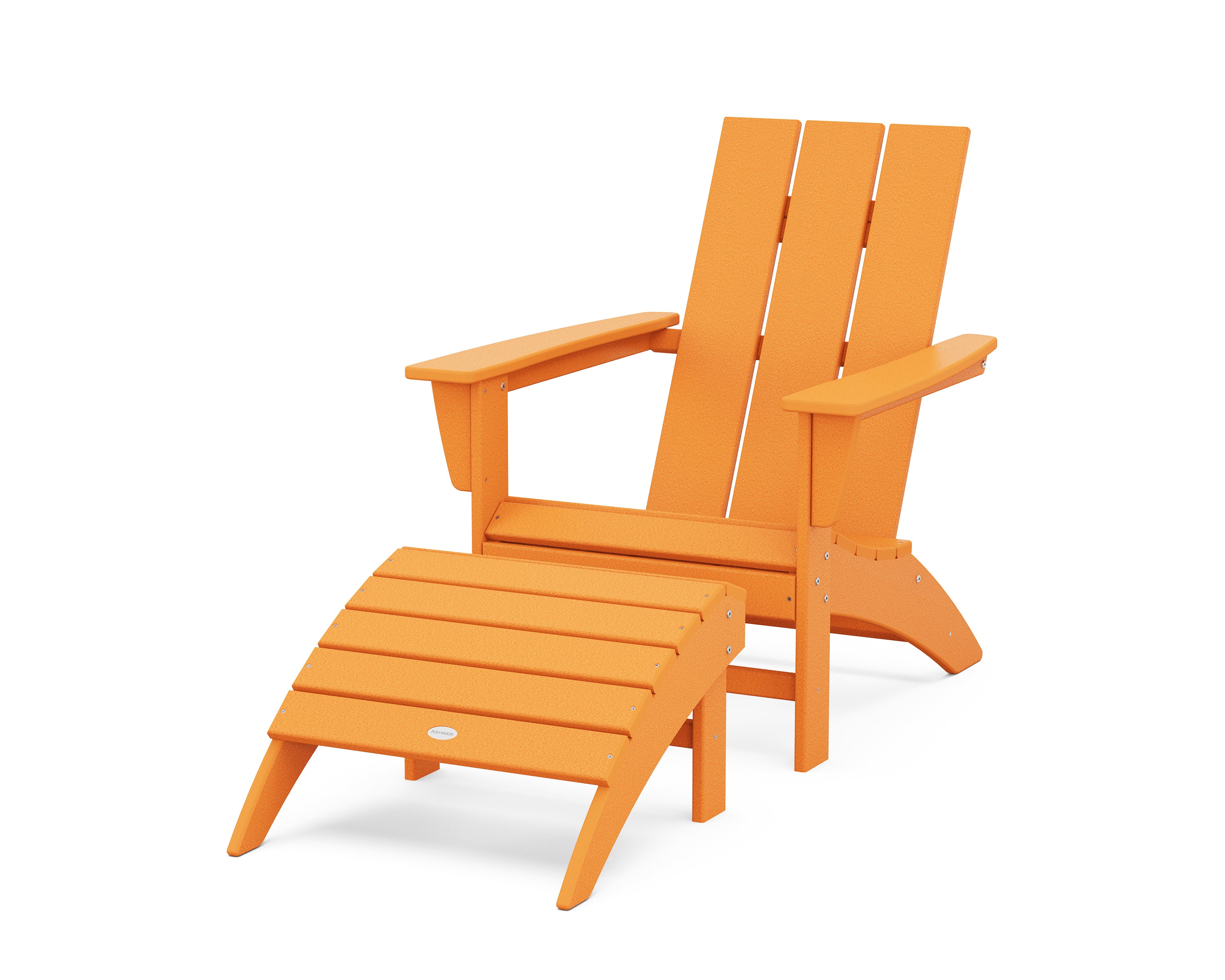 POLYWOOD® Modern Adirondack Chair 2-Piece Set with Ottoman in Tangerine