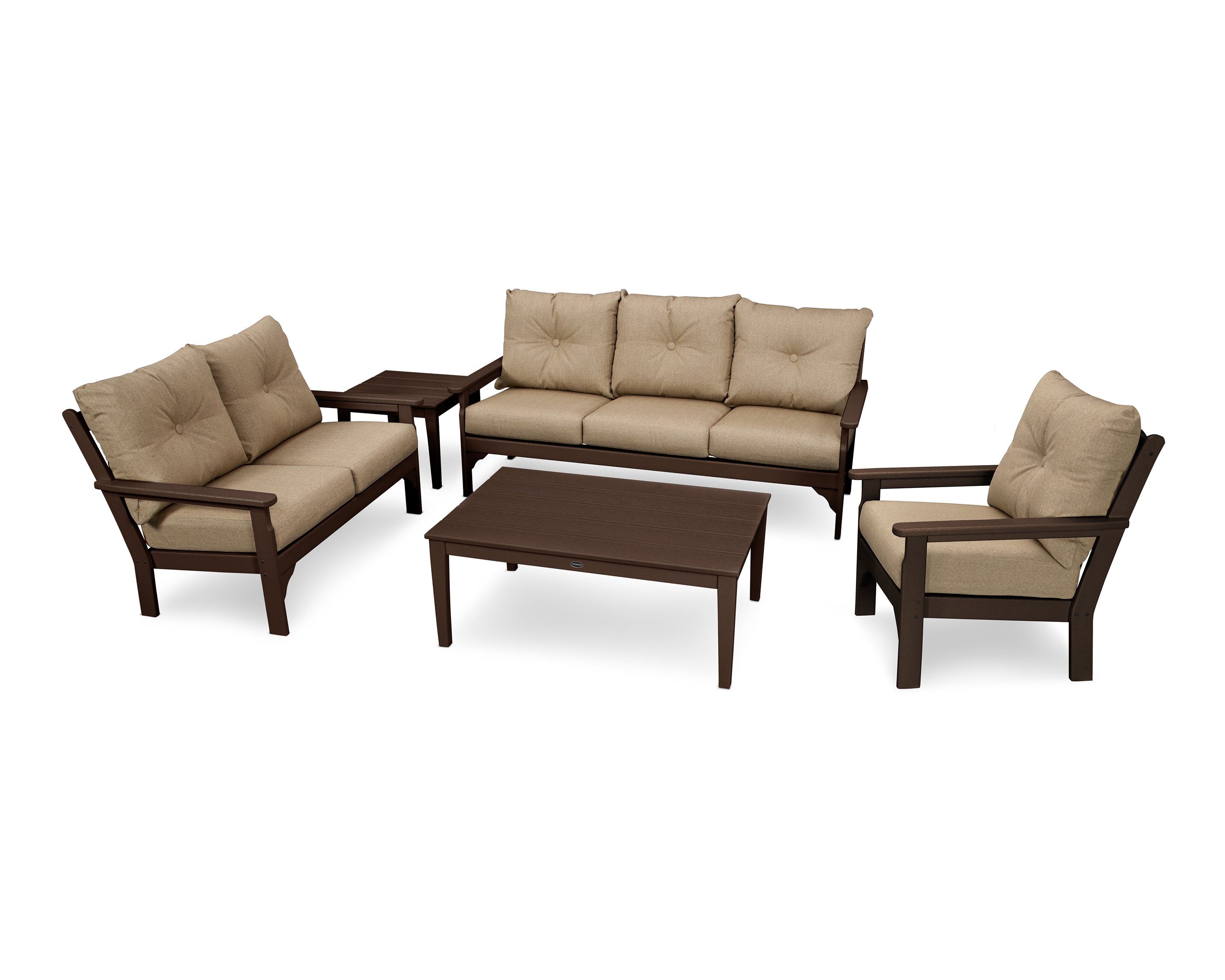 POLYWOOD® Vineyard 5 Piece Deep Seating Set in Mahogany / Sesame