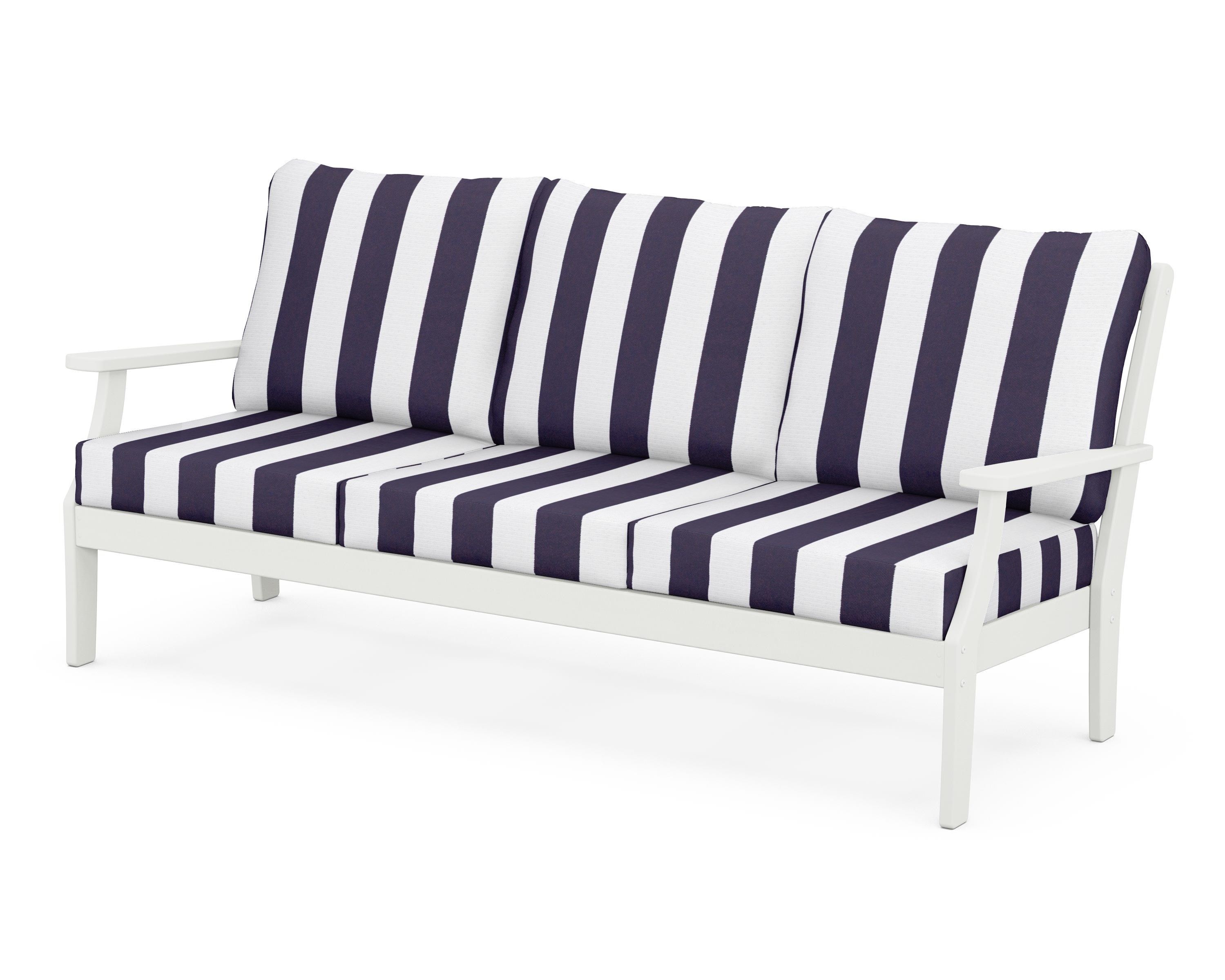 POLYWOOD® Braxton Deep Seating Sofa in Vintage White / Cabana Stripe Navy