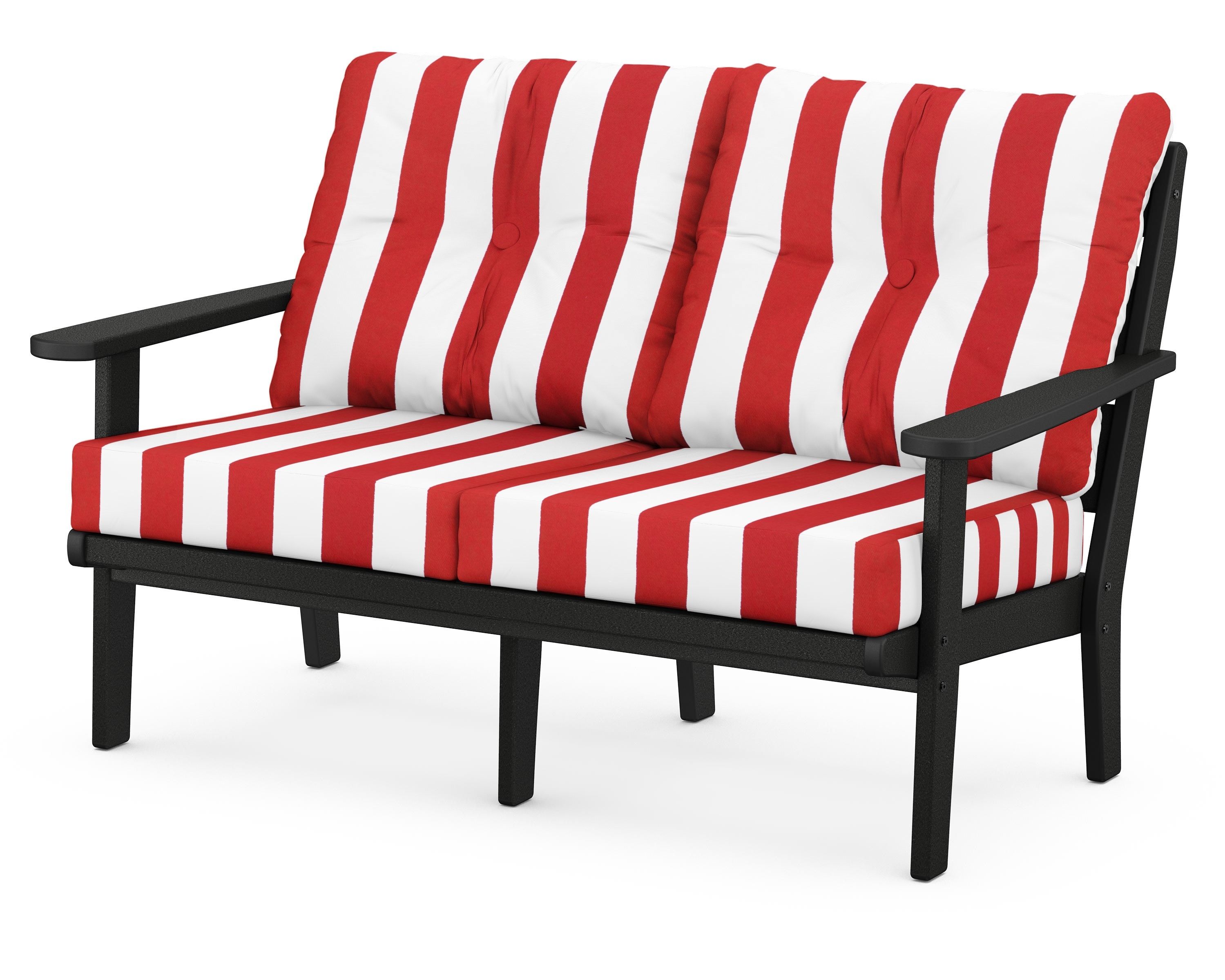 POLYWOOD® Lakeside Deep Seating Loveseat in Black / Cabana Stripe Crimson