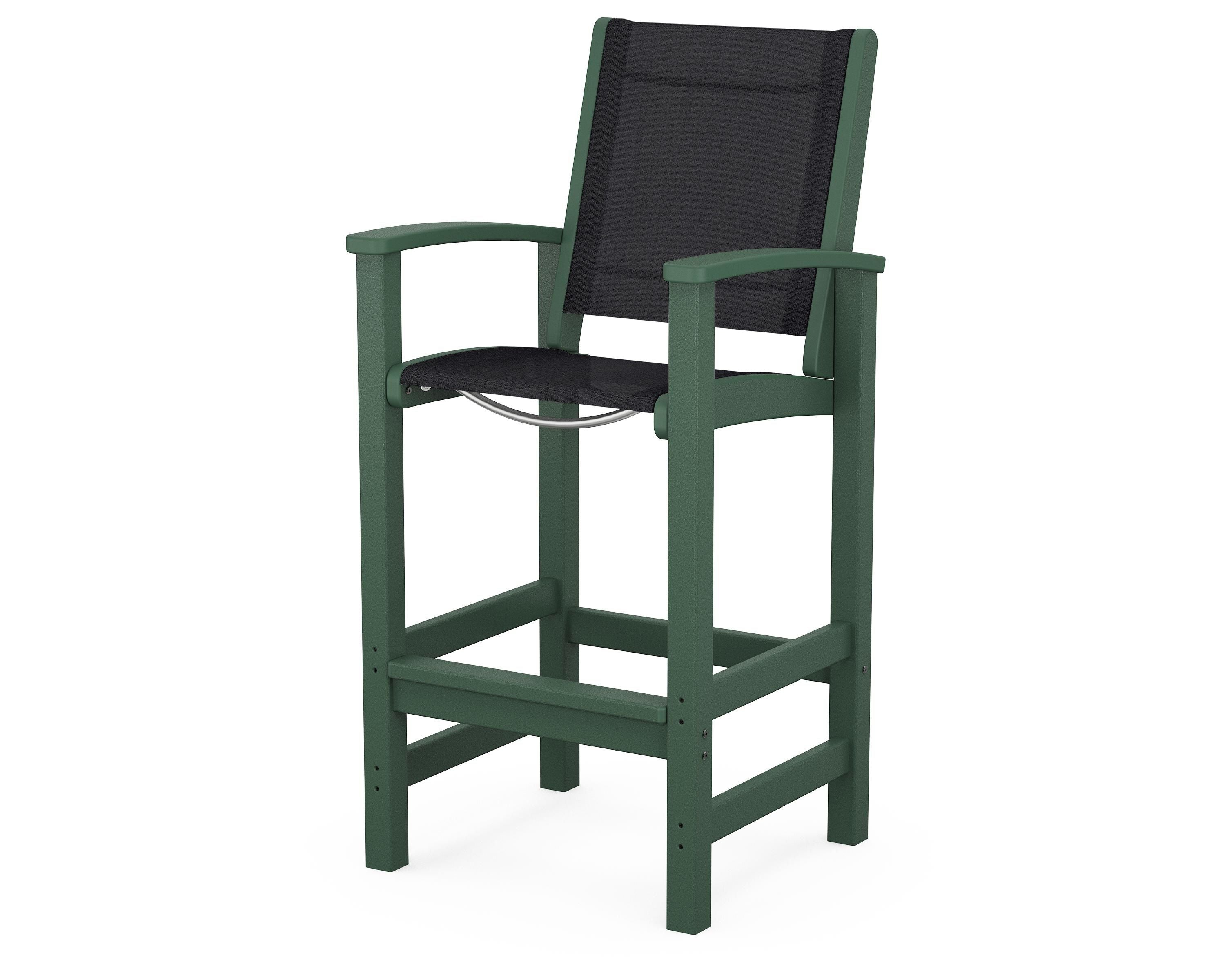 POLYWOOD® Coastal Bar Chair in Green / Black Sling