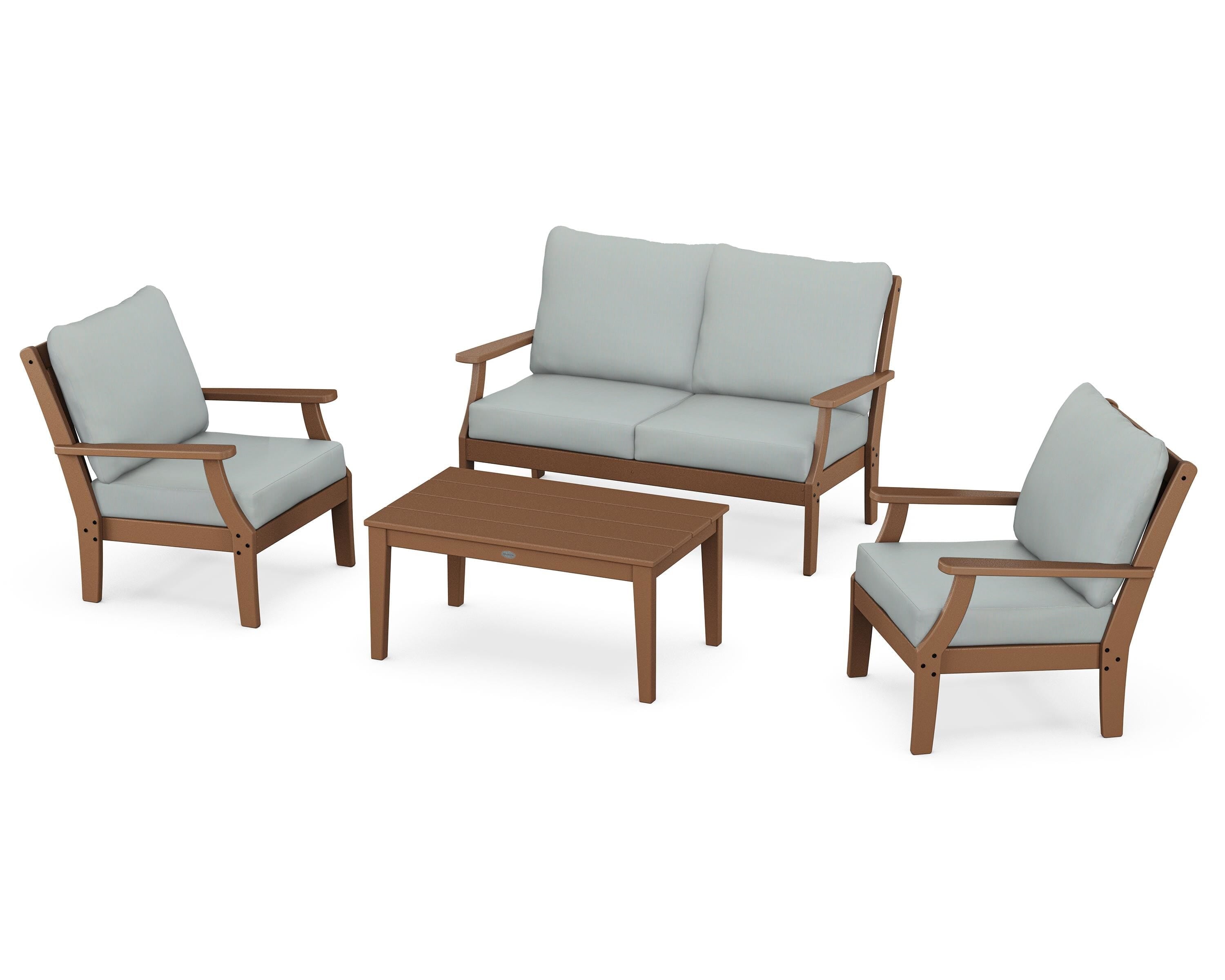 POLYWOOD® Braxton 4-Piece Deep Seating Chair Set in Teak / Spa