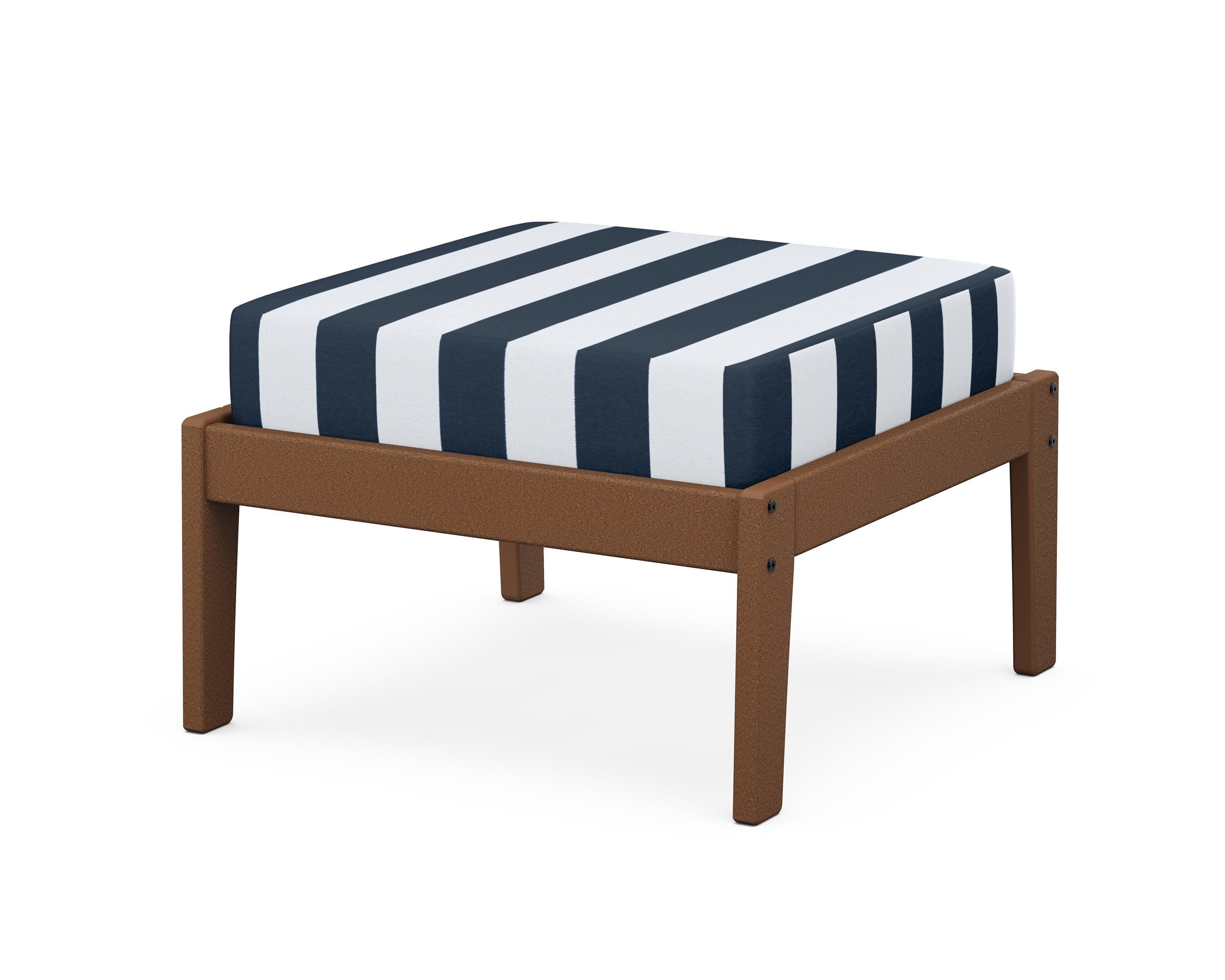 Unbranded Deep Seating Ottoman in Teak / Cabana Stripe Marine Indigo