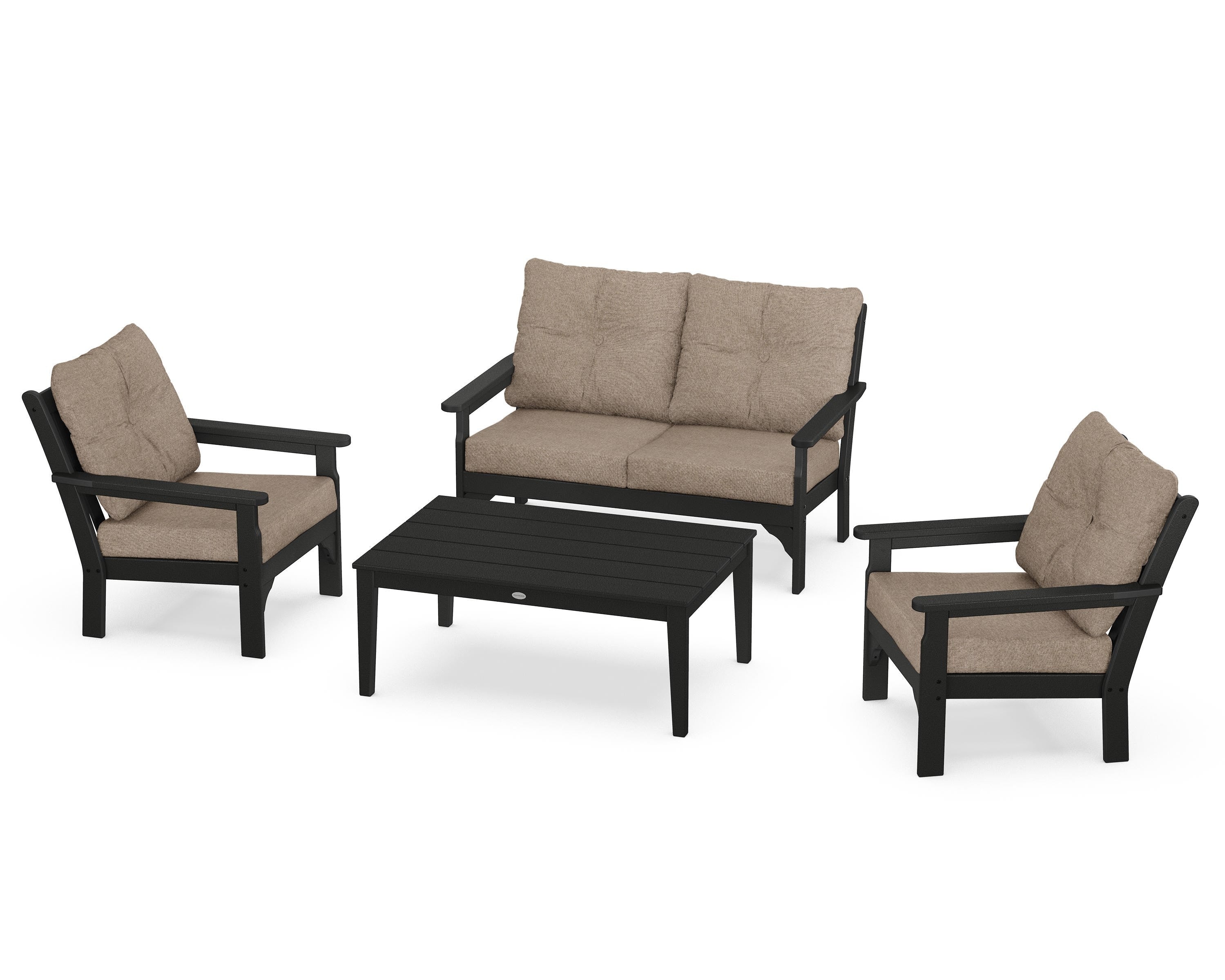 POLYWOOD® Vineyard 4-Piece Deep Seating Set in Black / Spiced Burlap