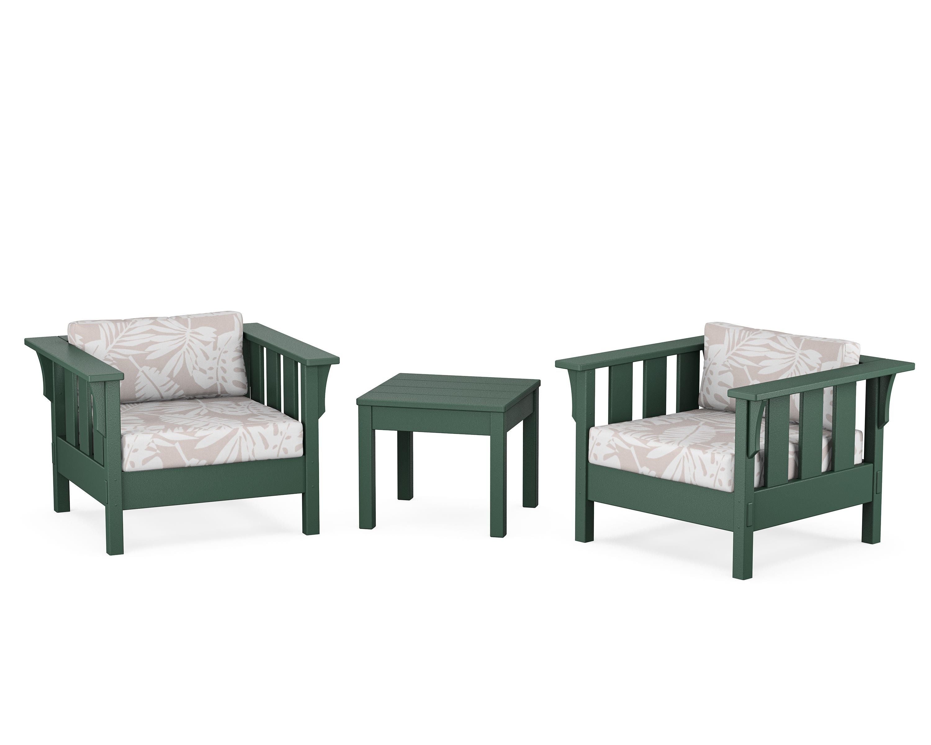 Martha Stewart by POLYWOOD® Acadia 3-Piece Deep Seating Set in Green / Leaf Dune Burlap