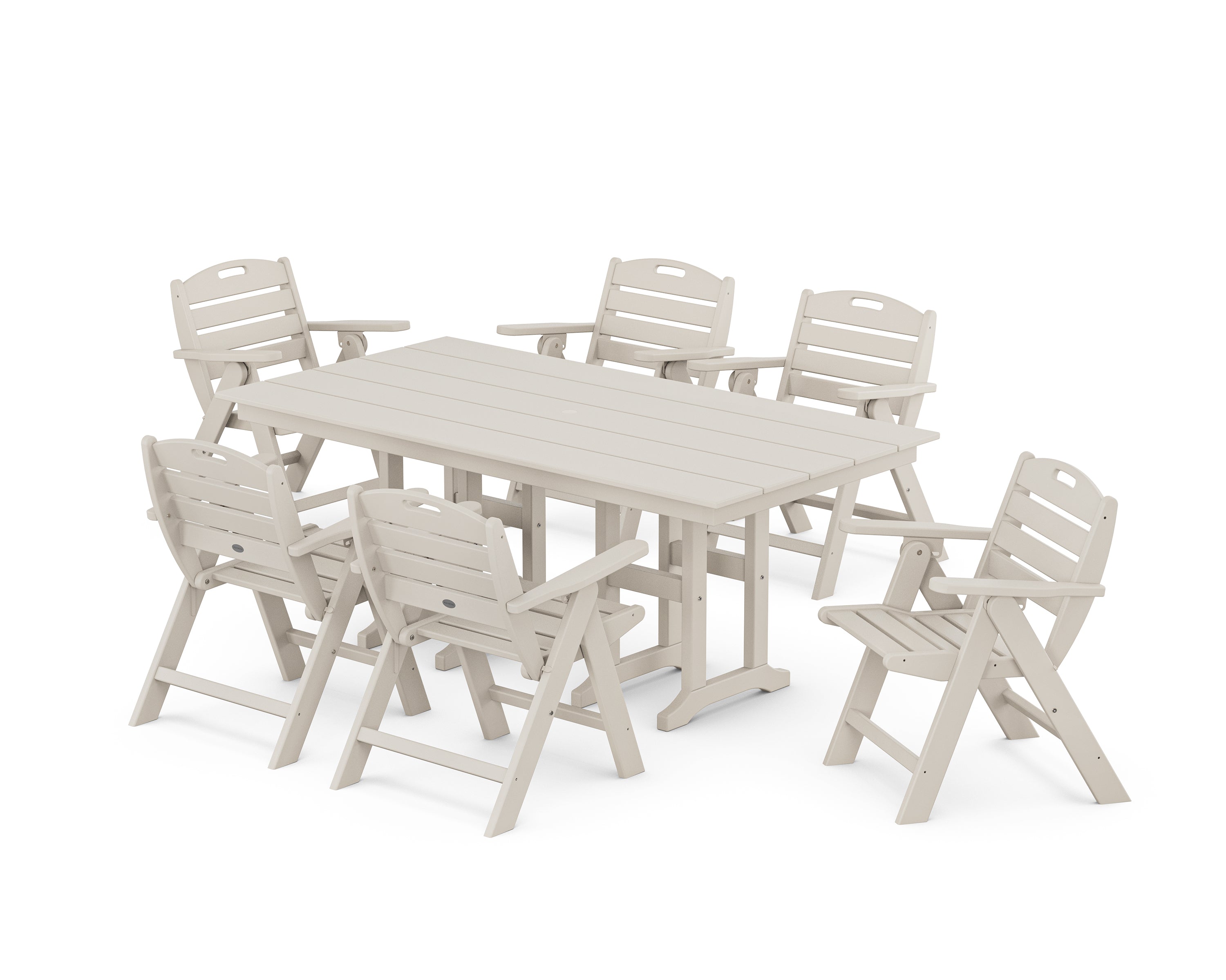 POLYWOOD® Nautical Lowback 7-Piece Farmhouse Dining Set in Sand
