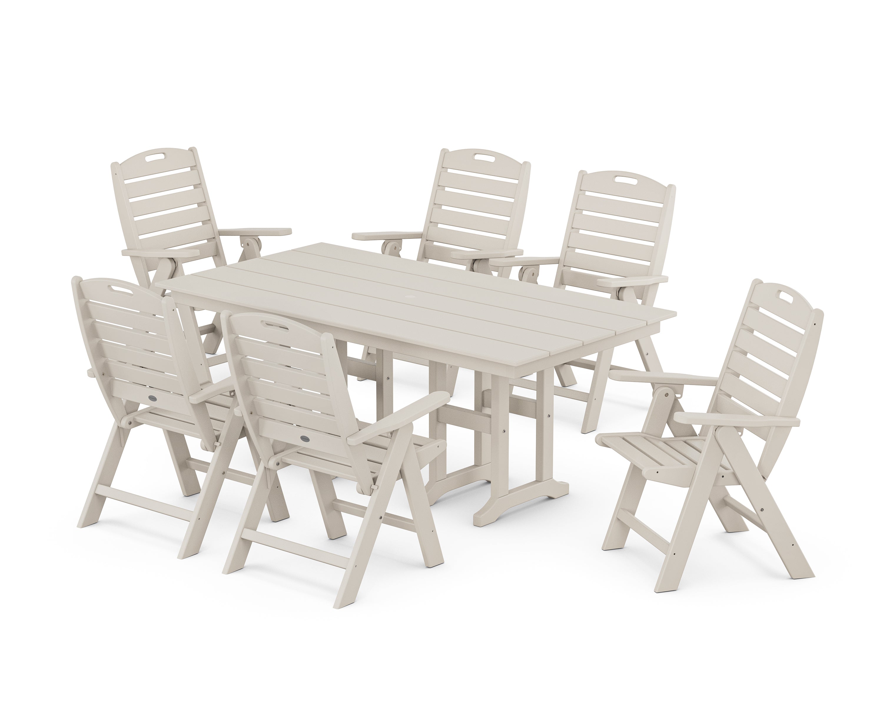 POLYWOOD® Nautical Highback 7-Piece Farmhouse Dining Set in Sand