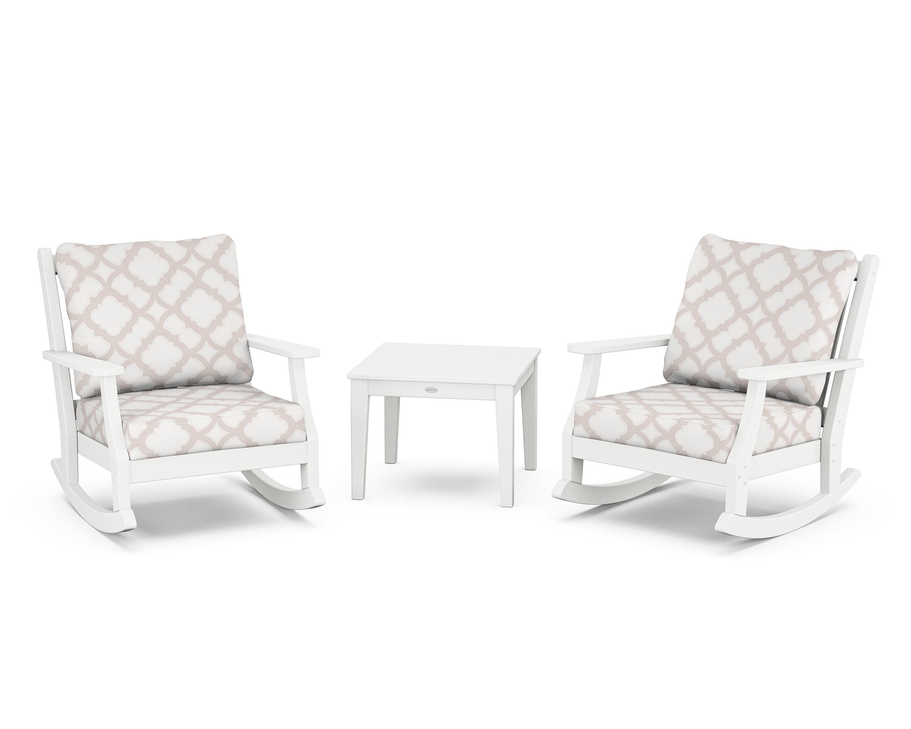 Country Living Wovendale 3-Piece Deep Seating Rocker Set in White / Trellis Dune Burlap