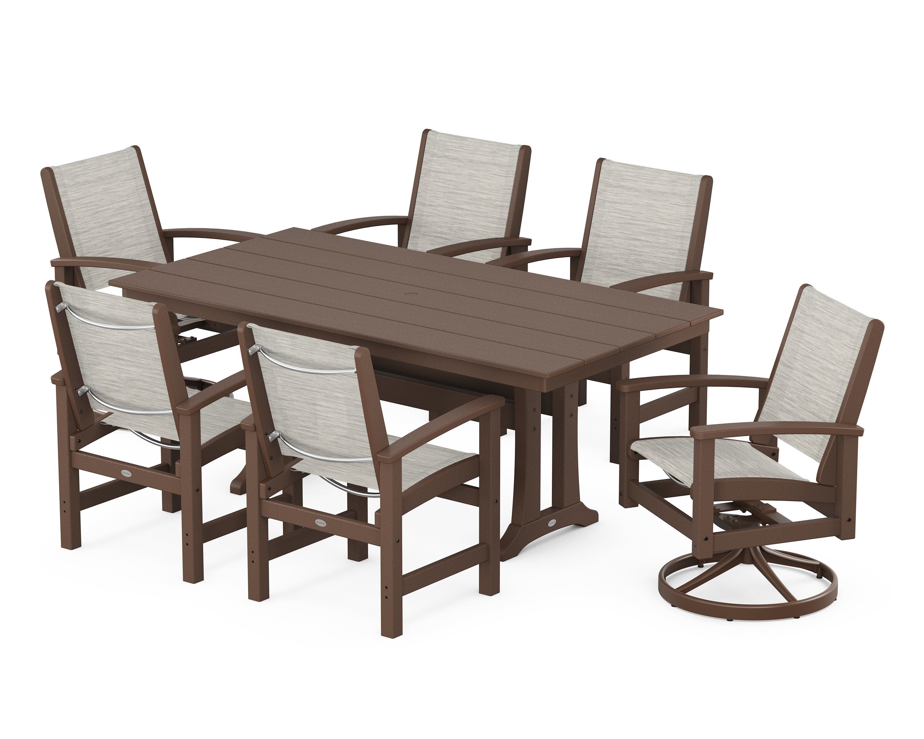 POLYWOOD® 7 Piece Coastal Dining Set in Satin Mahogany / Mahogany / Birch Sling