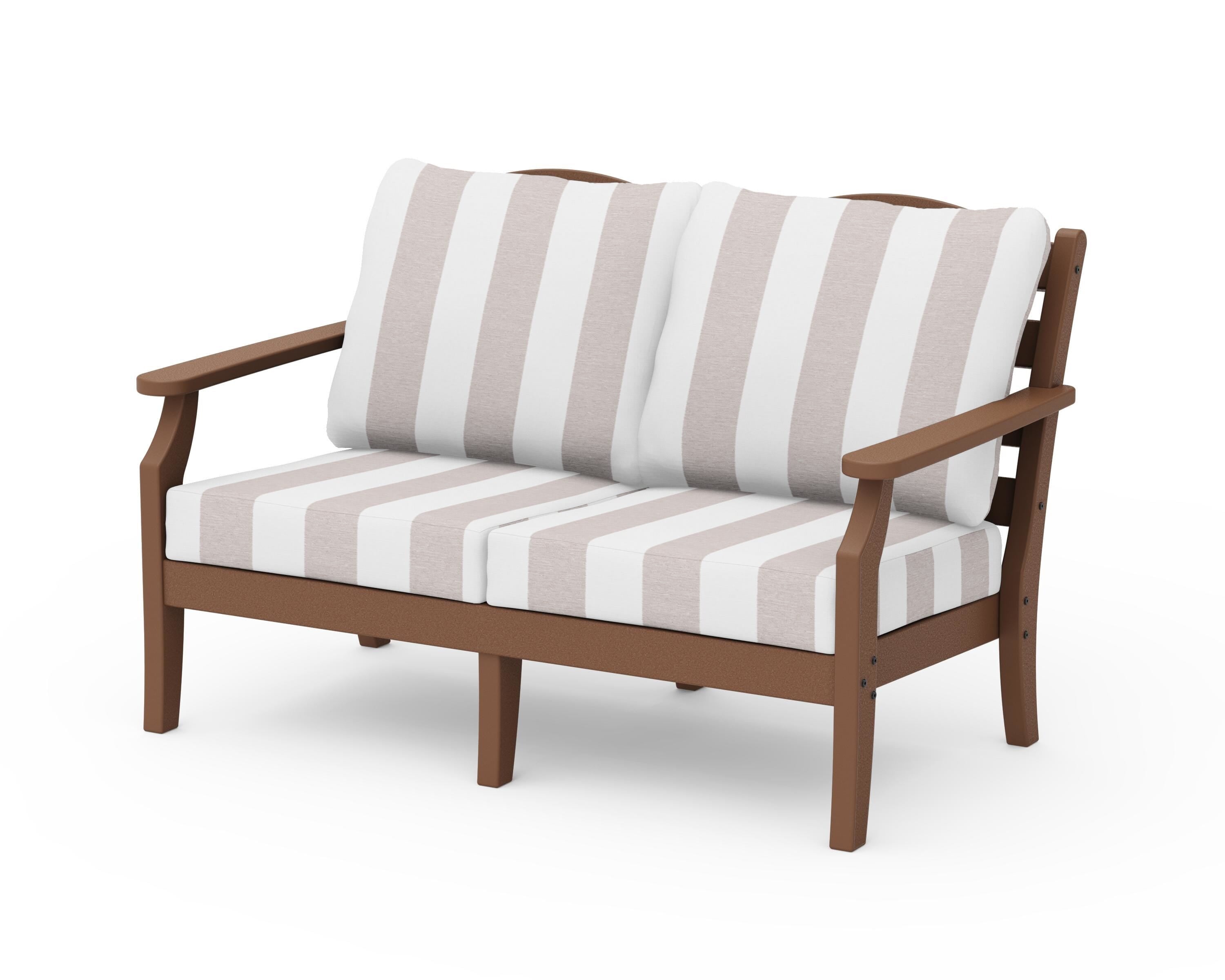 Draper James™ by POLYWOOD® Savannah Deep Seating Loveseat in Teak / Cabana Stripe Dune Burlap
