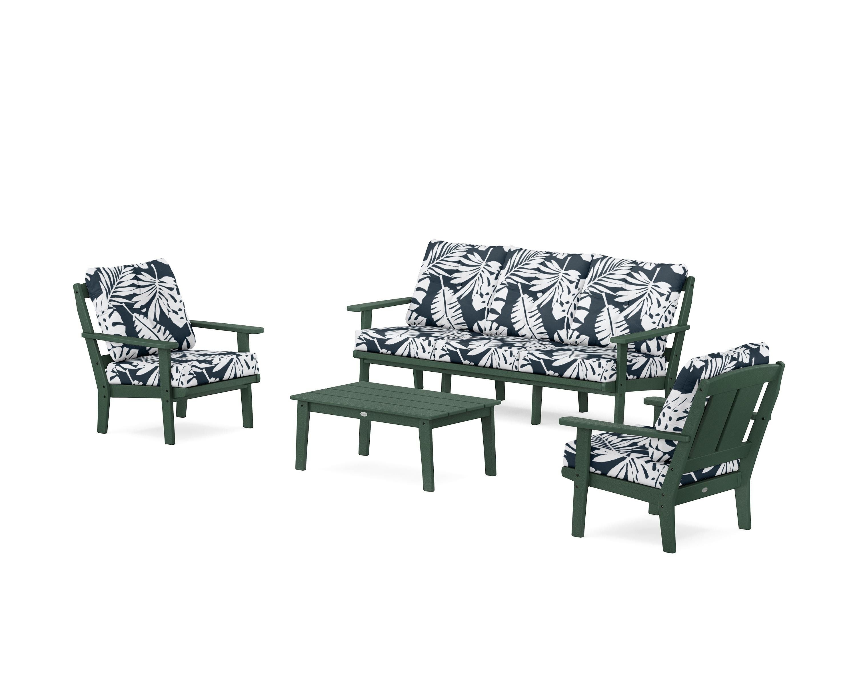 POLYWOOD® Mission 4-Piece Deep Seating Set with Sofa in Green / Leaf Marine Indigo