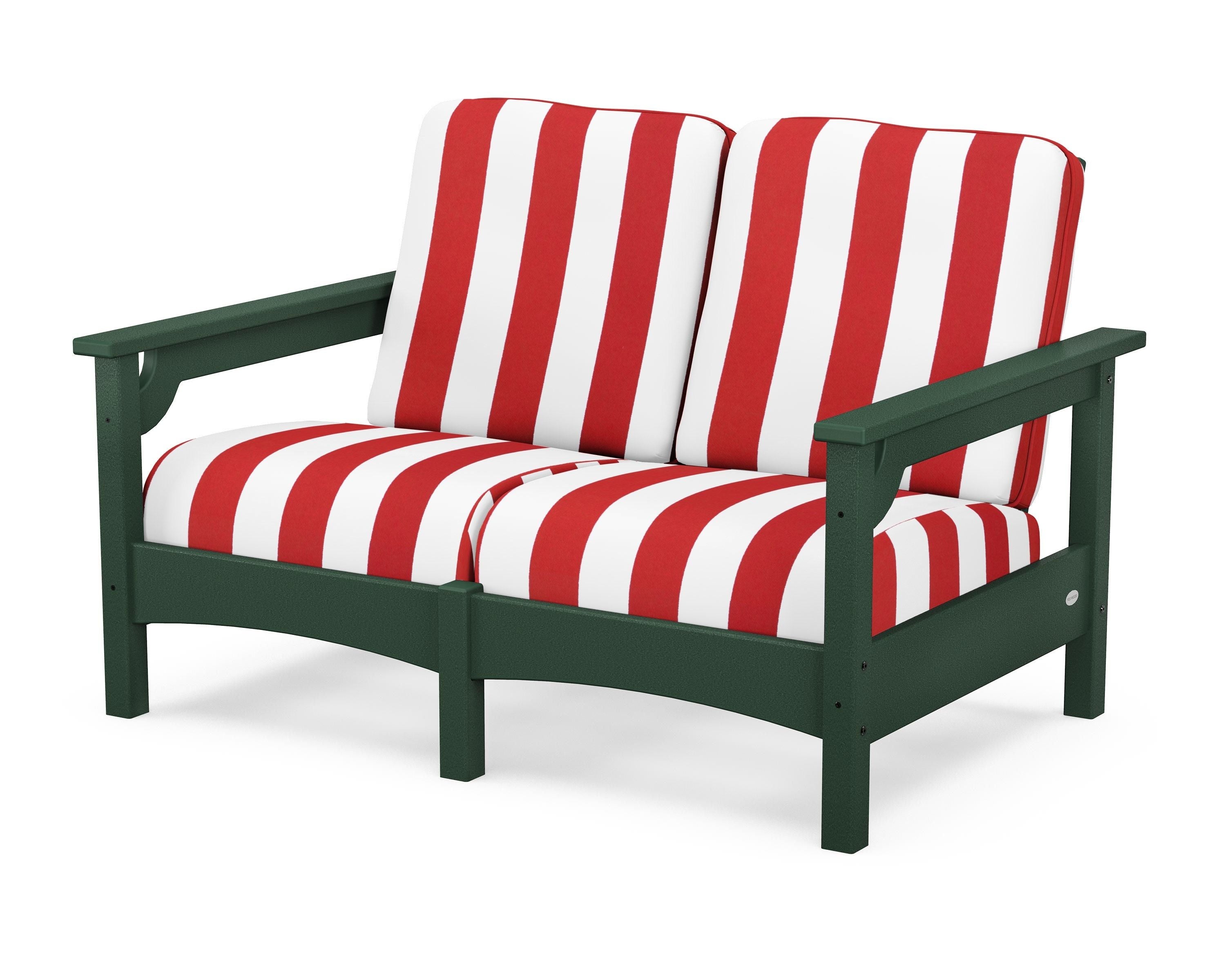 POLYWOOD® Club Loveseat in Green / Cabana Stripe Crimson