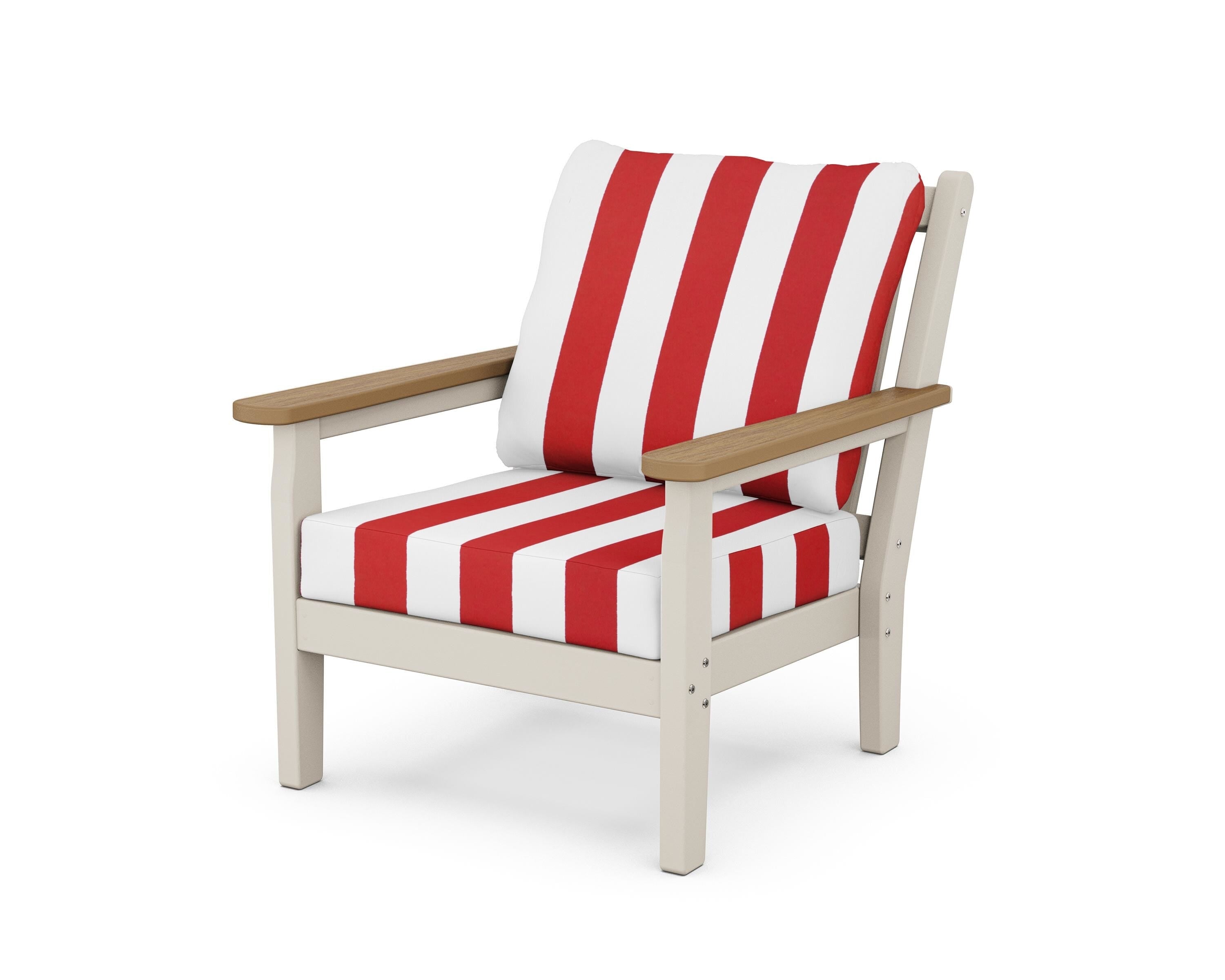 POLYWOOD® Chippendale Deep Seating Chair in Sand / Natural / Cabana Stripe Crimson