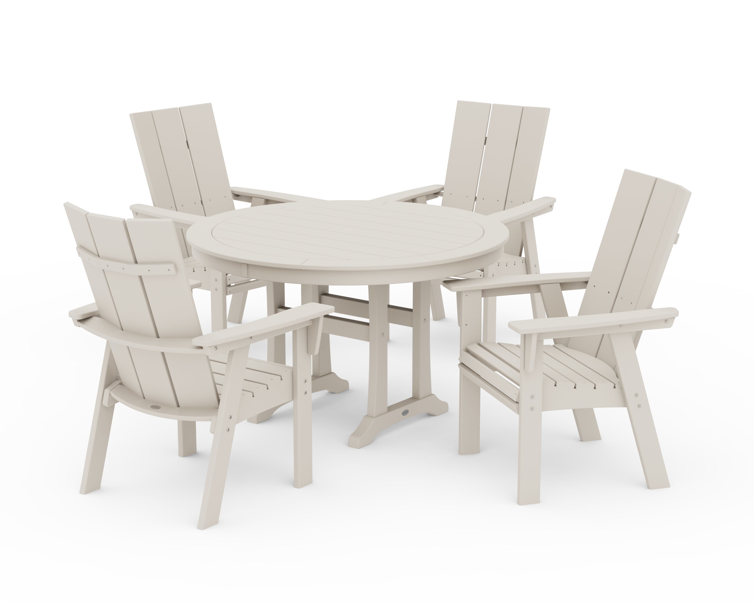 POLYWOOD® Modern Curveback Adirondack 5-Piece Nautical Trestle Dining Set in Sand