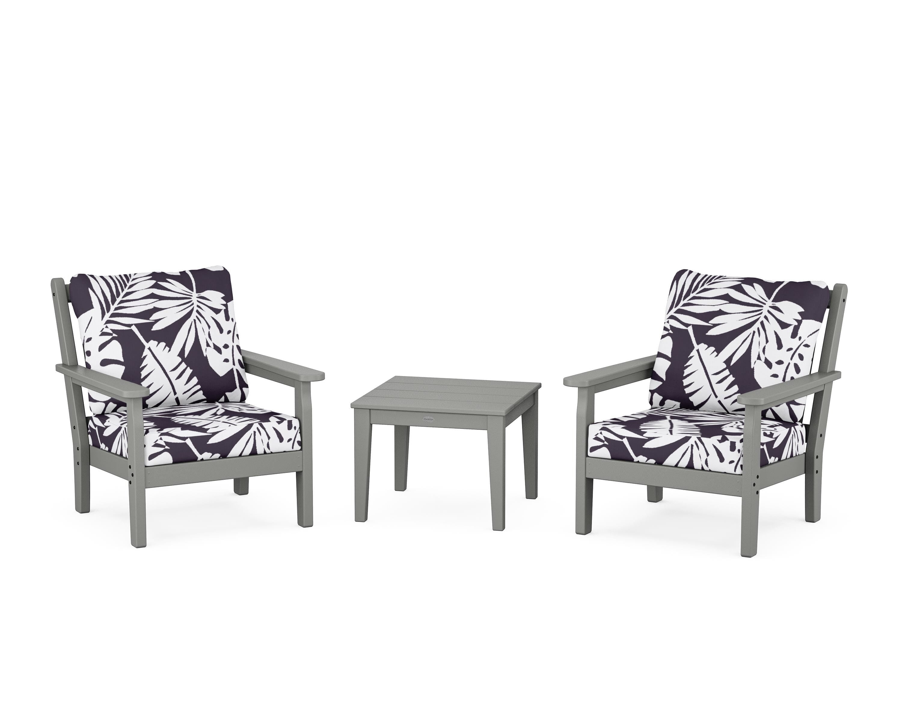 POLYWOOD® Chippendale 3-Piece Deep Seating Set in Slate Grey / Leaf Navy
