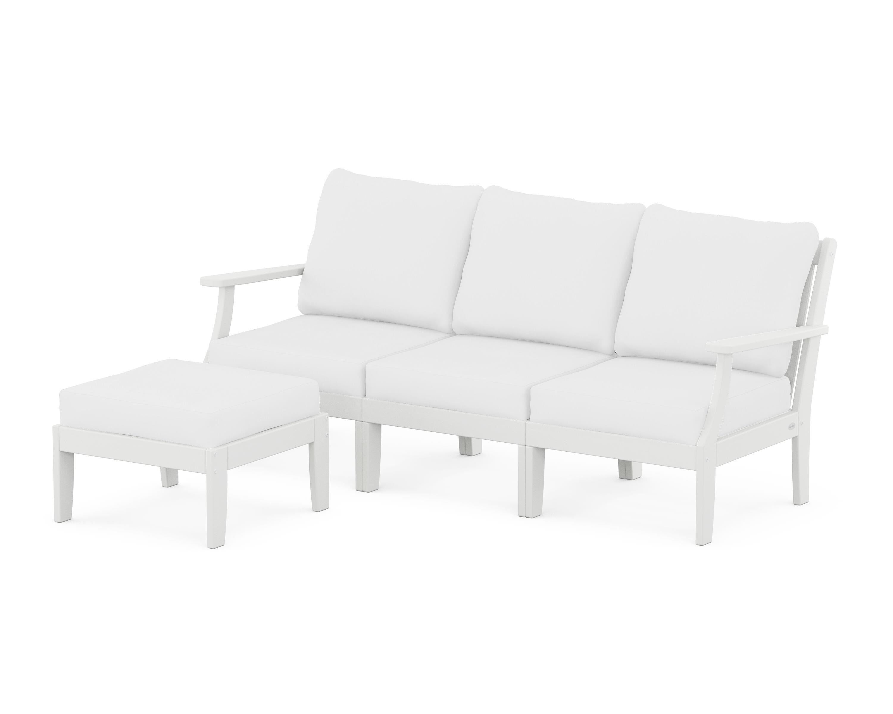 POLYWOOD® Braxton Modular 4-Piece Deep Seating Set with Ottoman in White / Natural