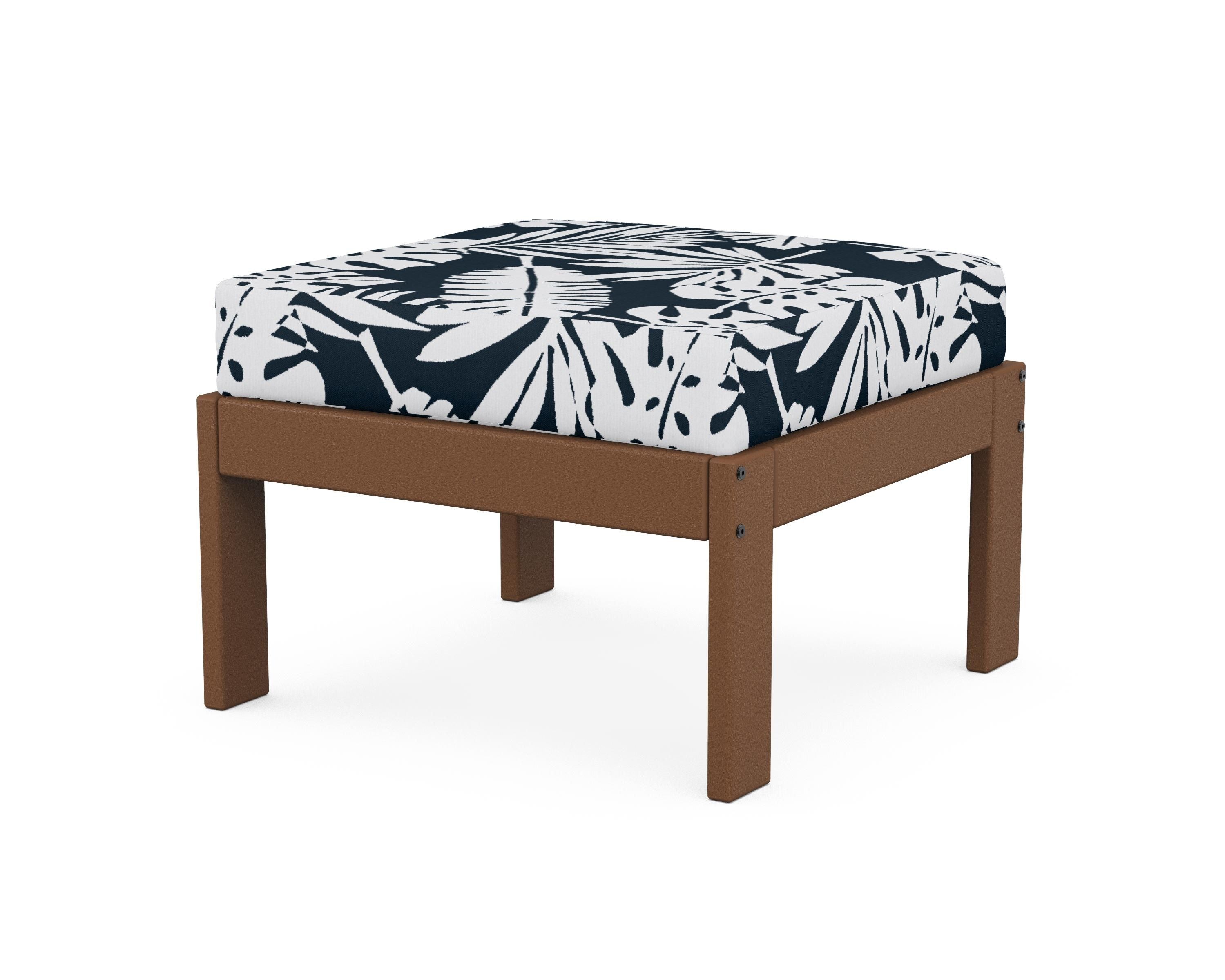 POLYWOOD® Vineyard Modular Ottoman in Teak / Leaf Marine Indigo