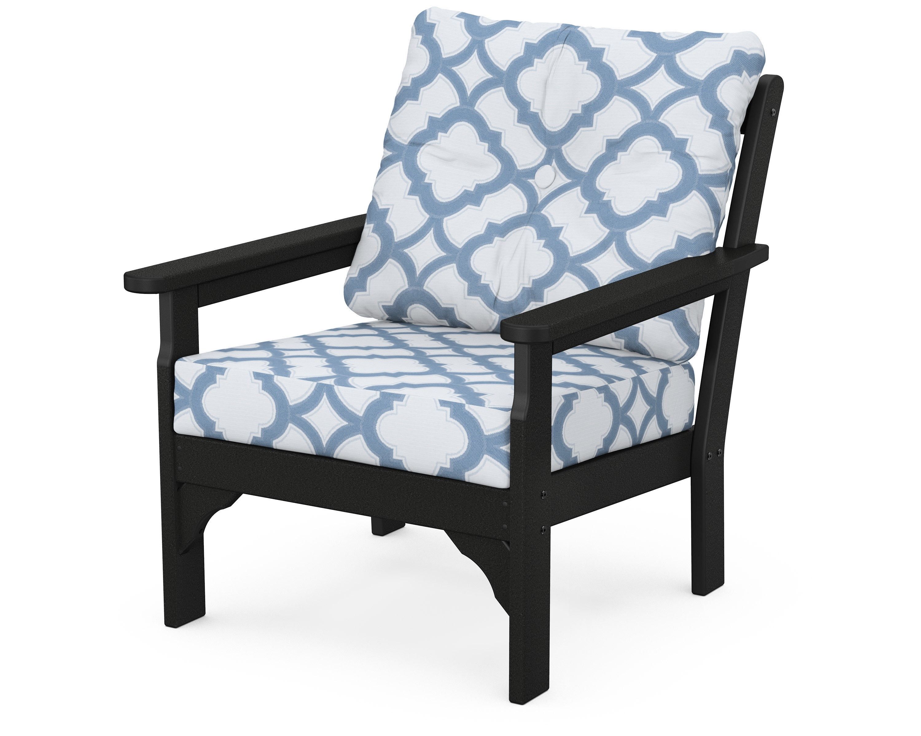 POLYWOOD® Vineyard Deep Seating Chair in Black / Trellis Sky Blue