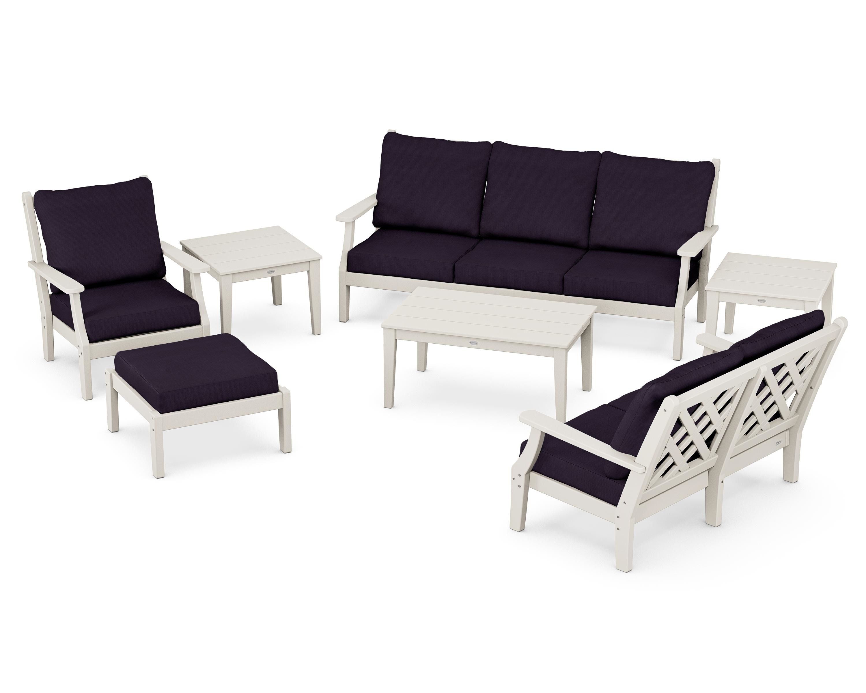 Country Living Wovendale 7-Piece Deep Seating Set in Sand / Navy Linen
