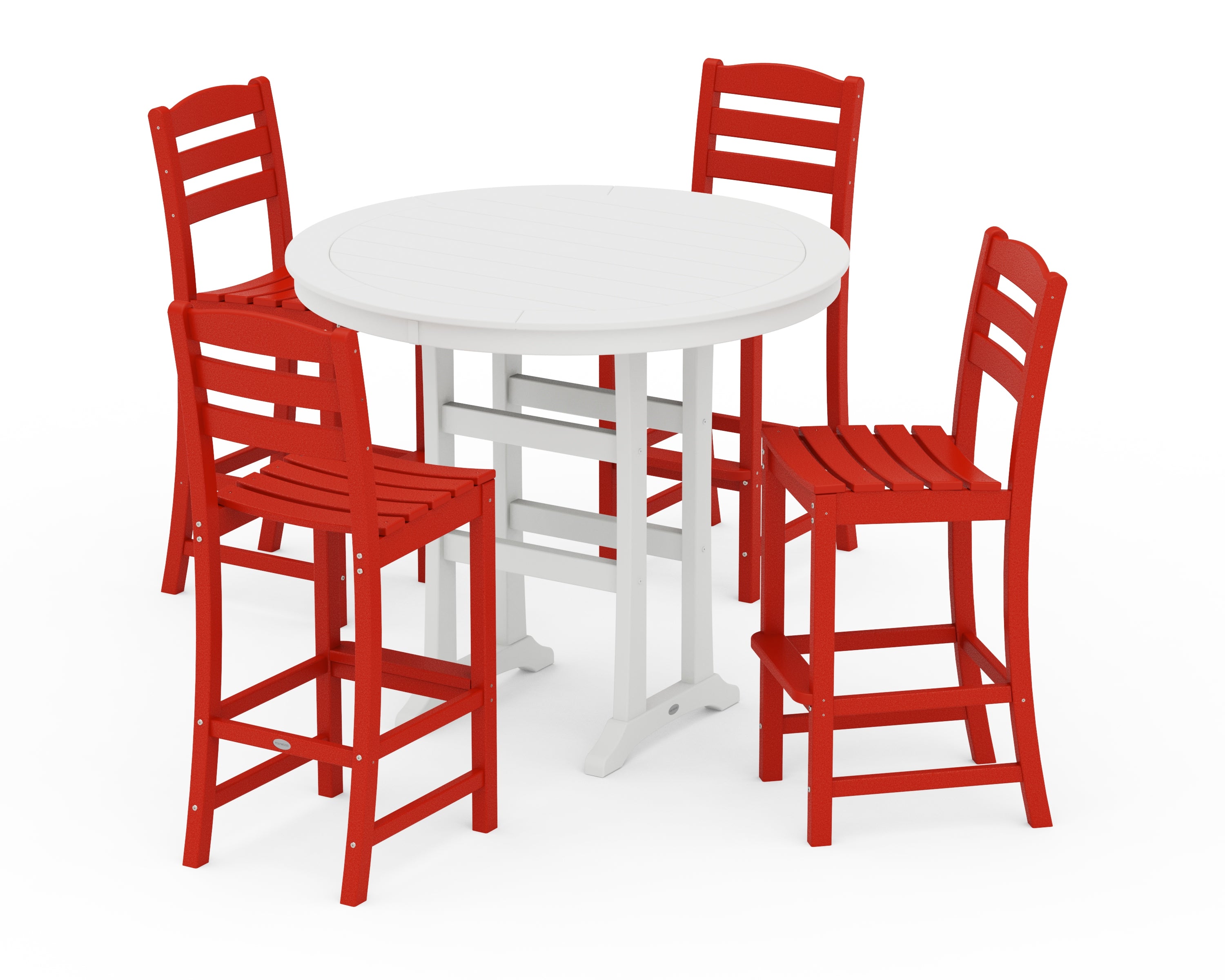 POLYWOOD® La Casa Café 5-Piece Side Chair Bar Dining Set in Sunset Red / White