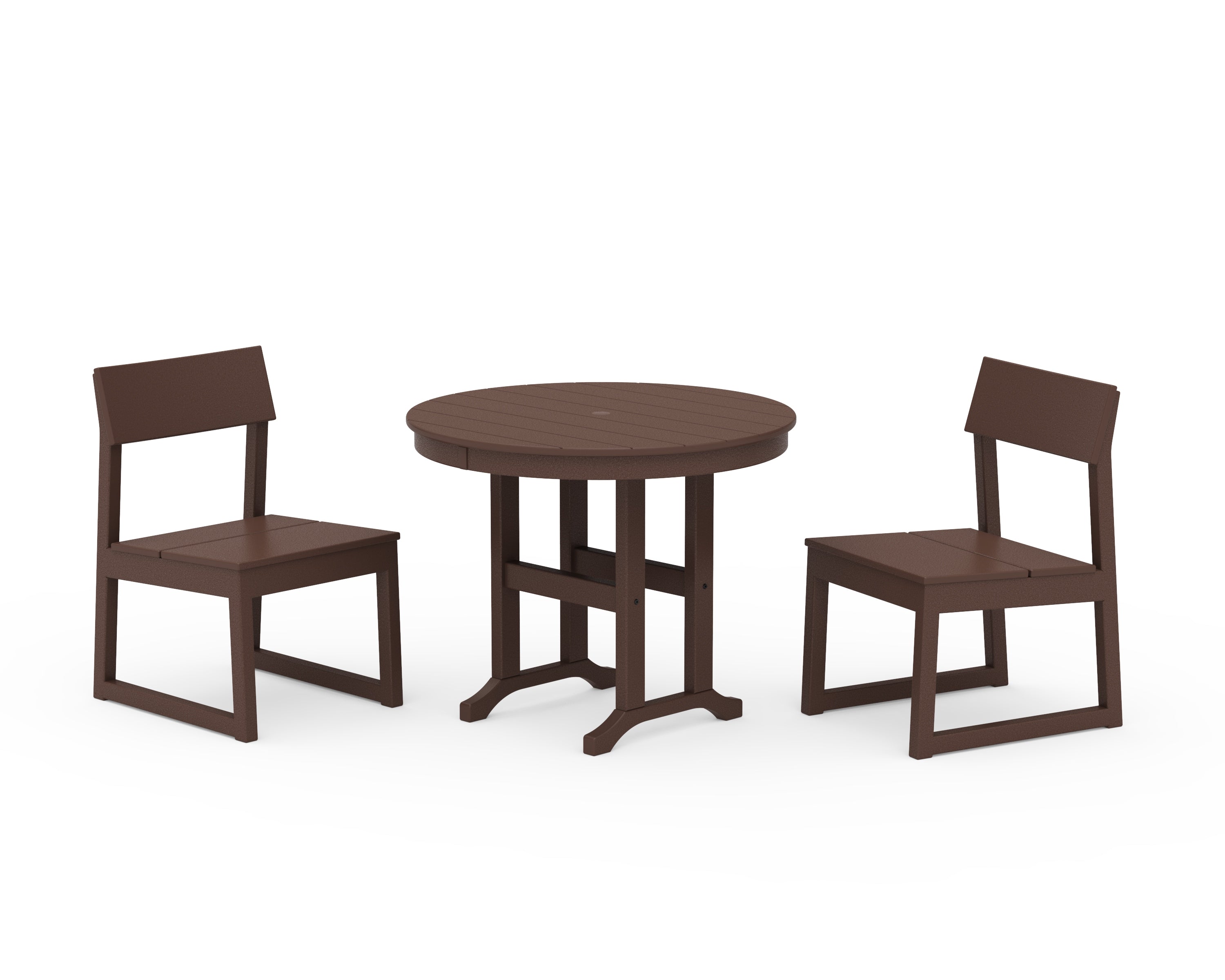 POLYWOOD® EDGE Side Chair 3-Piece Round Dining Set in Mahogany