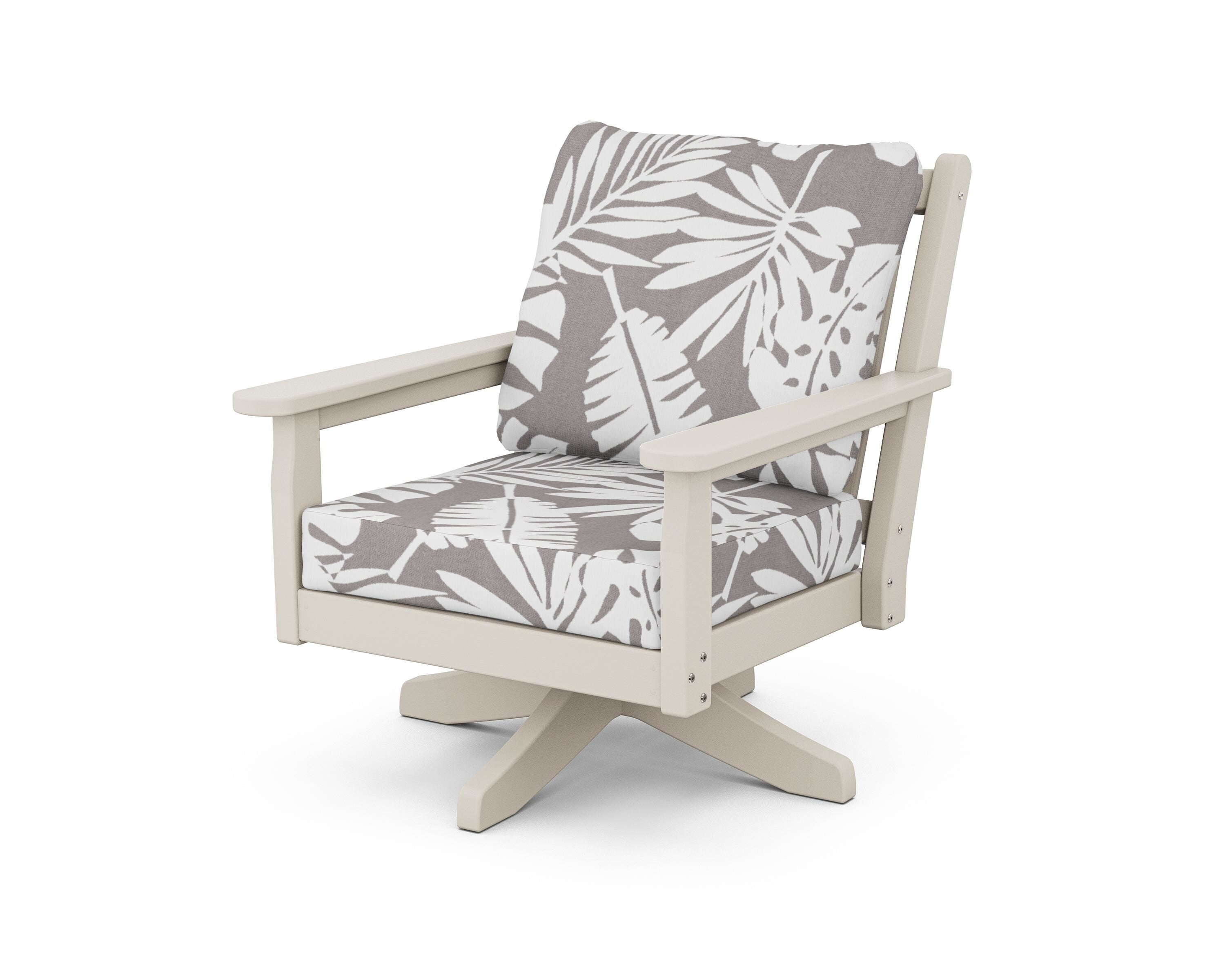 POLYWOOD® Chippendale Deep Seating Swivel Chair in Sand / Leaf Grey Mist