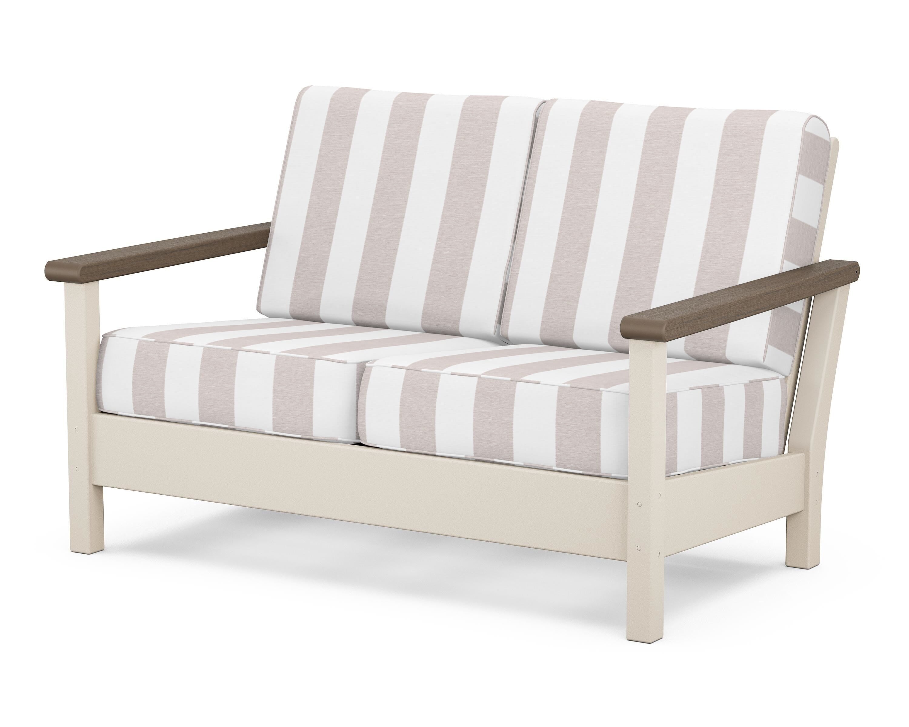 POLYWOOD® Harbour Deep Seating Loveseat in Sand / Kona / Cabana Stripe Dune Burlap