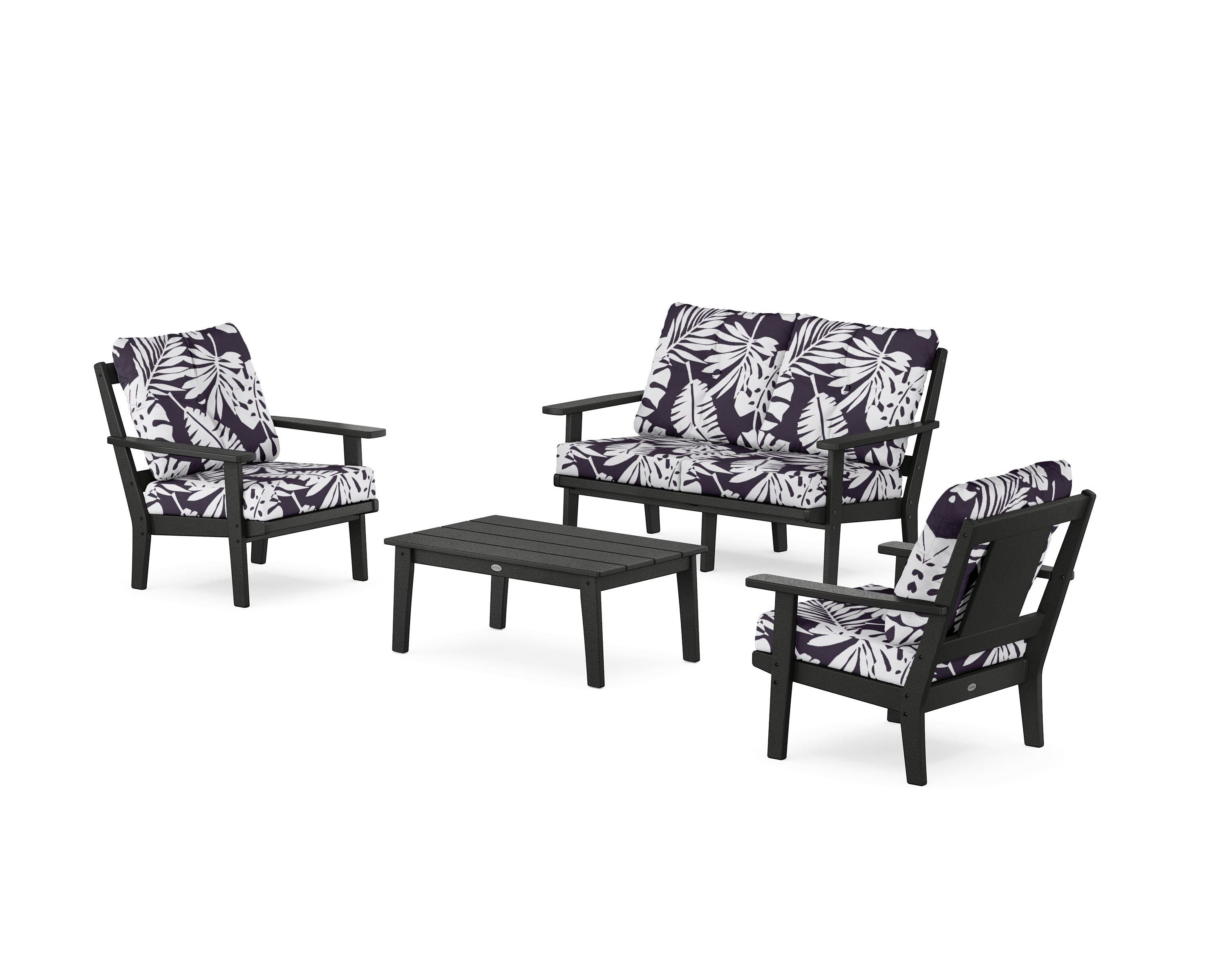 POLYWOOD® Prairie 4-Piece Deep Seating Set with Loveseat in Black / Leaf Navy