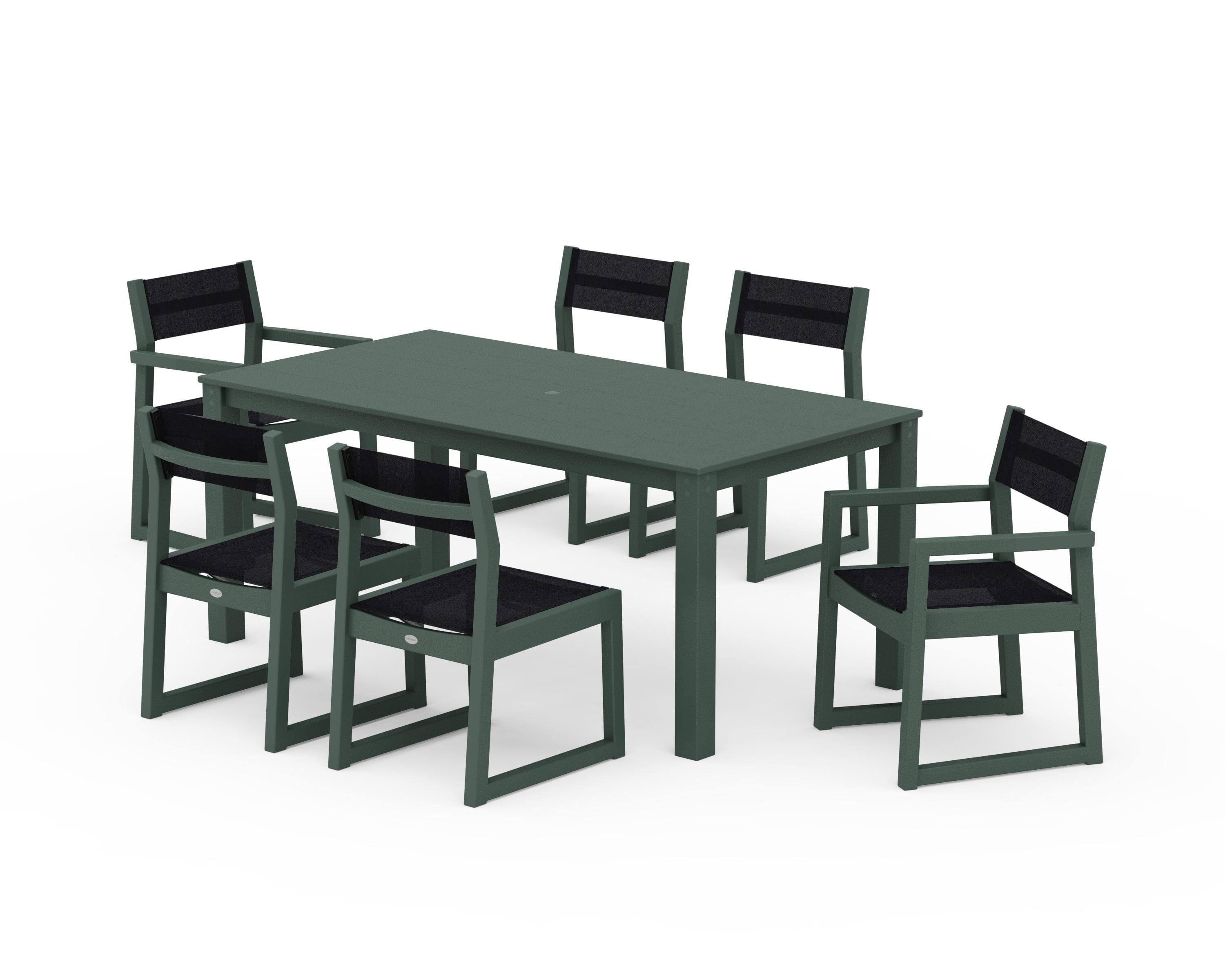 POLYWOOD® EDGE Sling 7-Piece Parsons Dining Set in Green / Black Sling