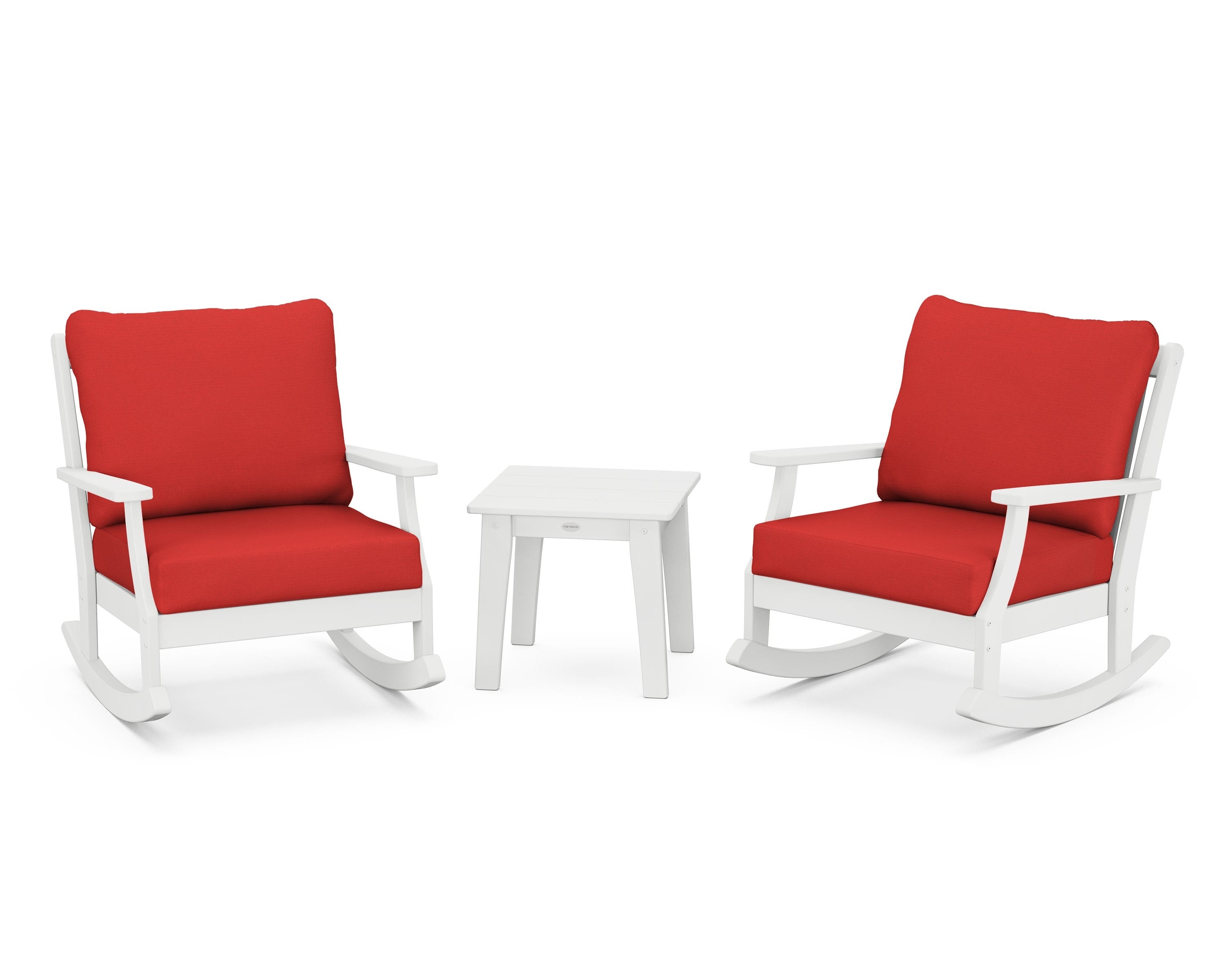 POLYWOOD® Braxton 3-Piece Deep Seating Rocker Set in White / Crimson Linen